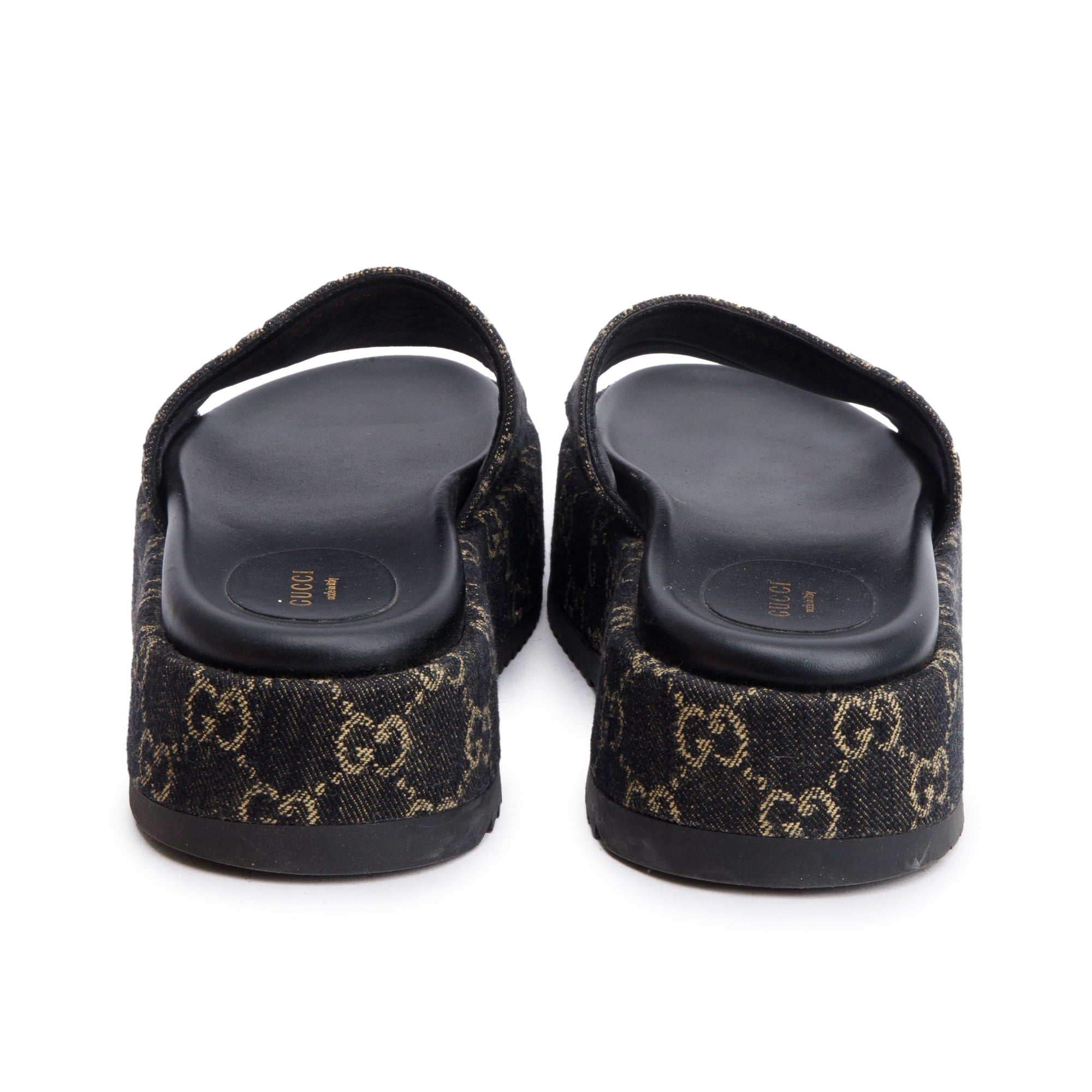 Gucci Navy GG Denim Patform Slide Sandal, Size 39.5 w/ Box