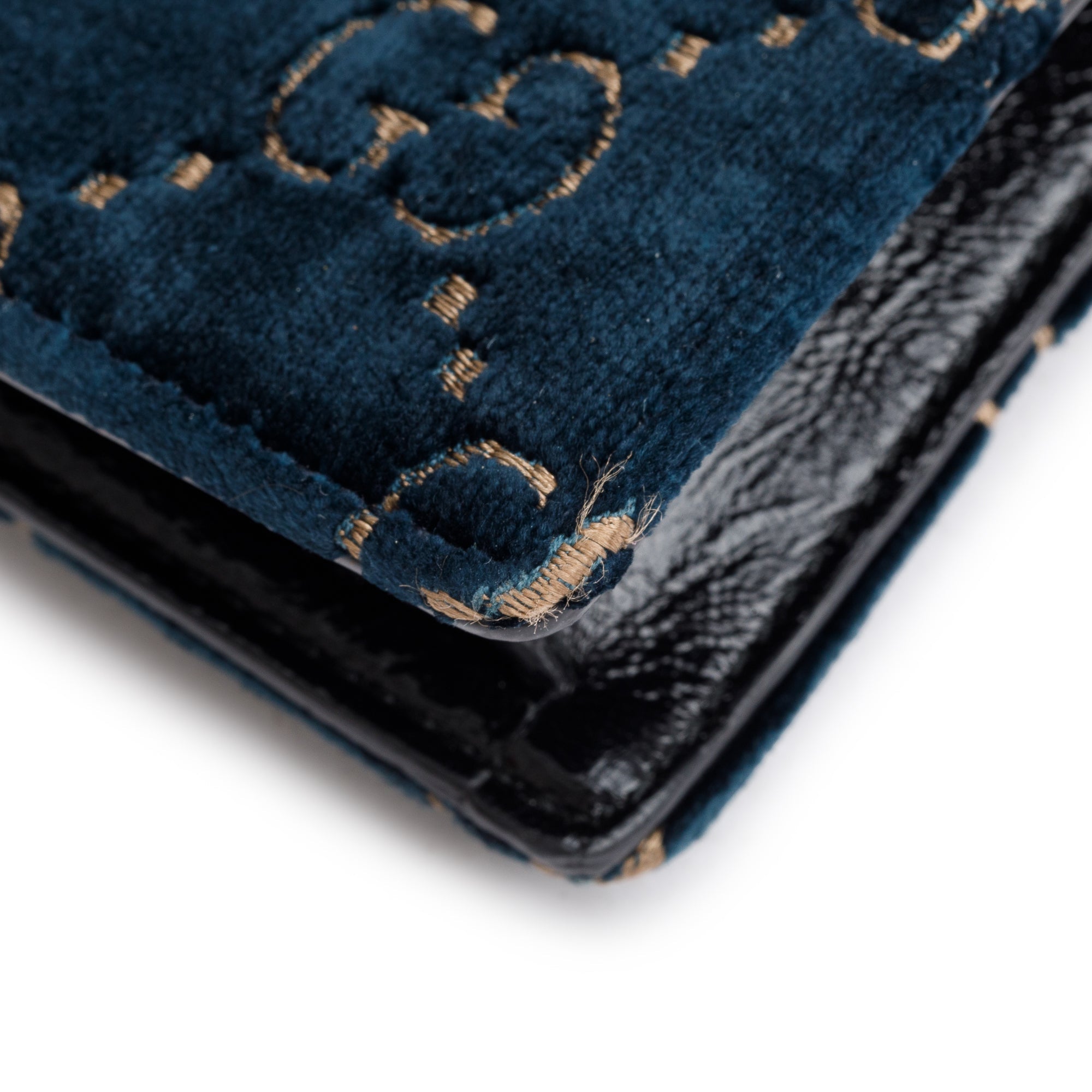 Gucci Navy GG Embossed Velvet Dionysus Super Mini Bag w/ Box