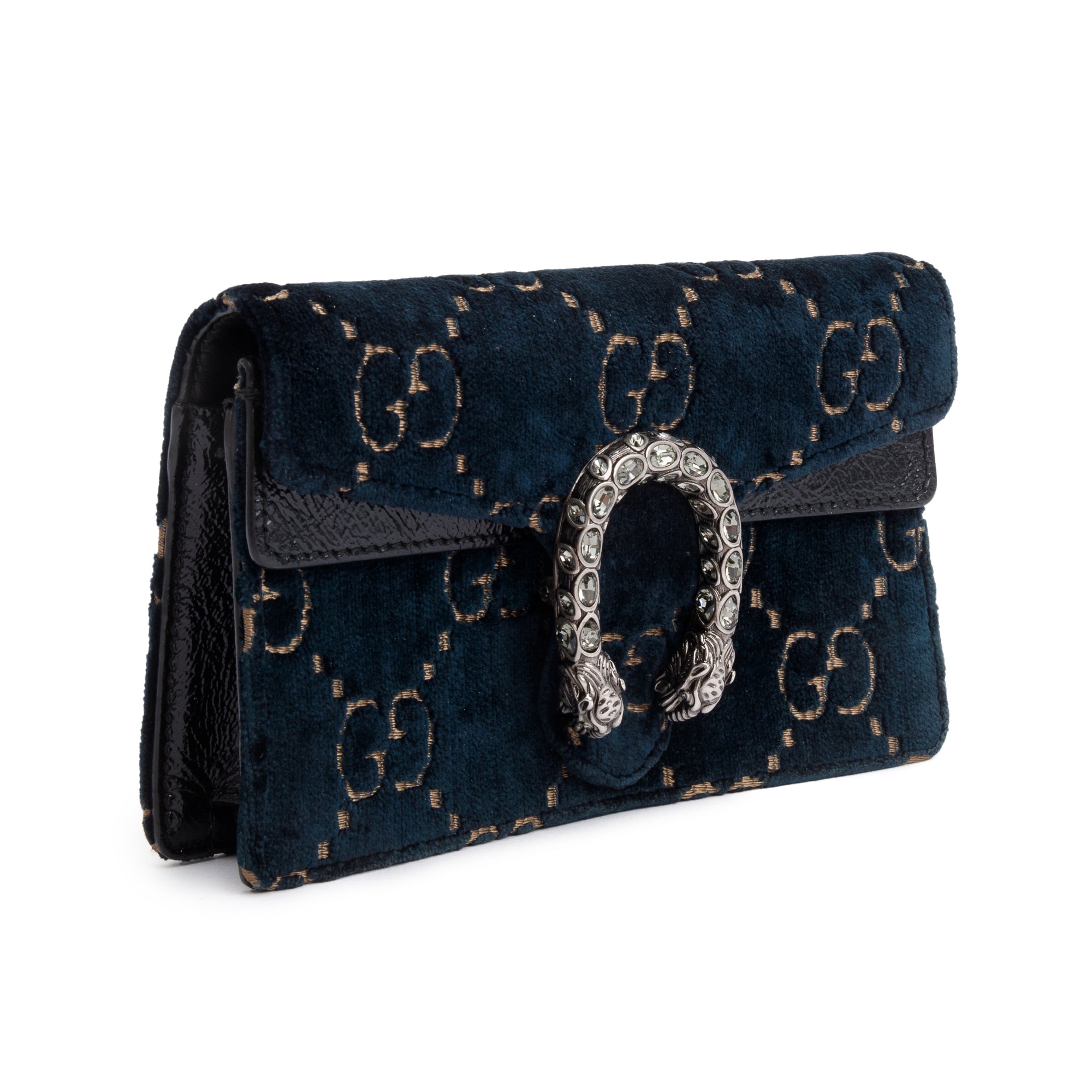 Gucci Navy GG Embossed Velvet Dionysus Super Mini Bag w/ Box