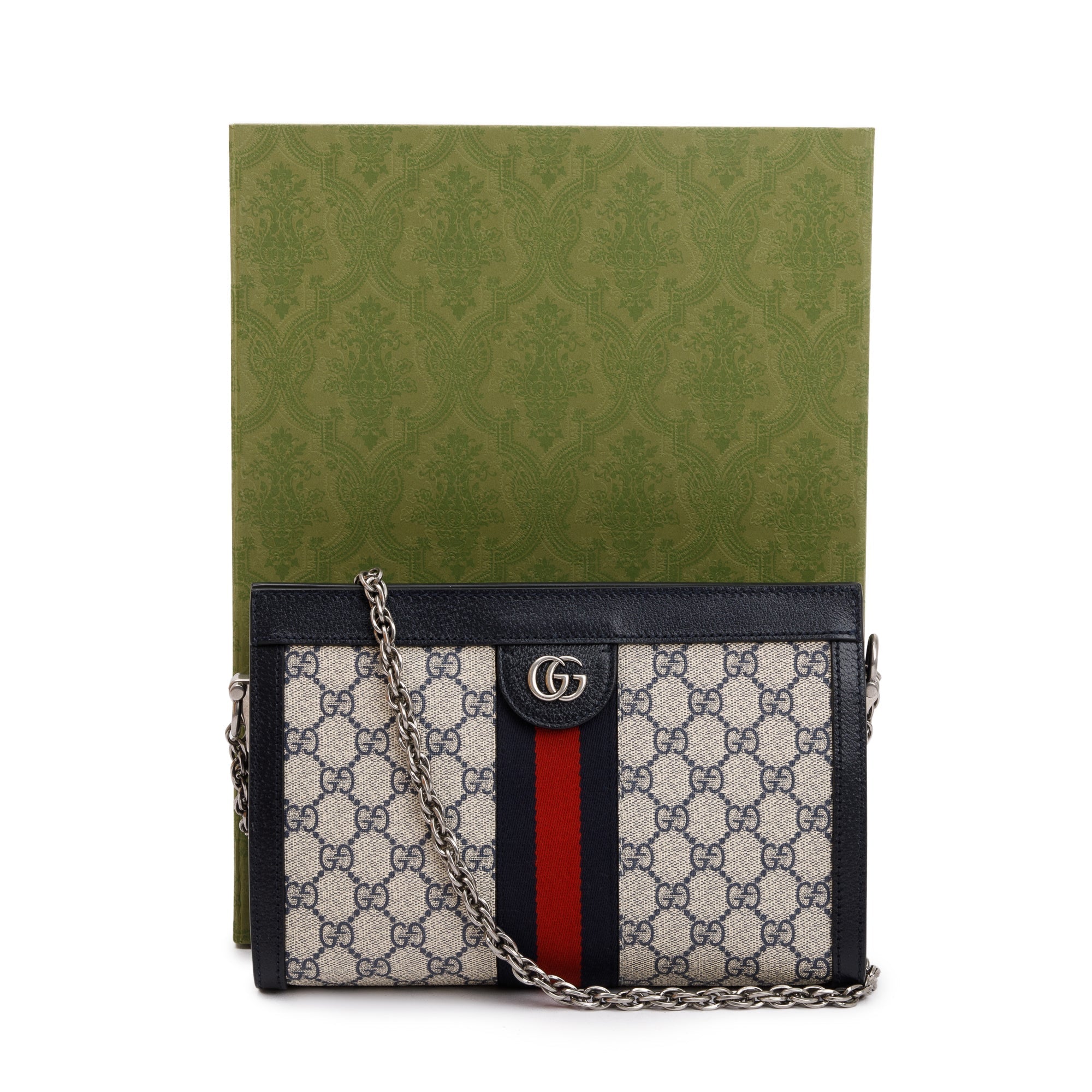 Gucci Navy GG Supreme Ophidia GG Small Shoulder Bag w/ Box