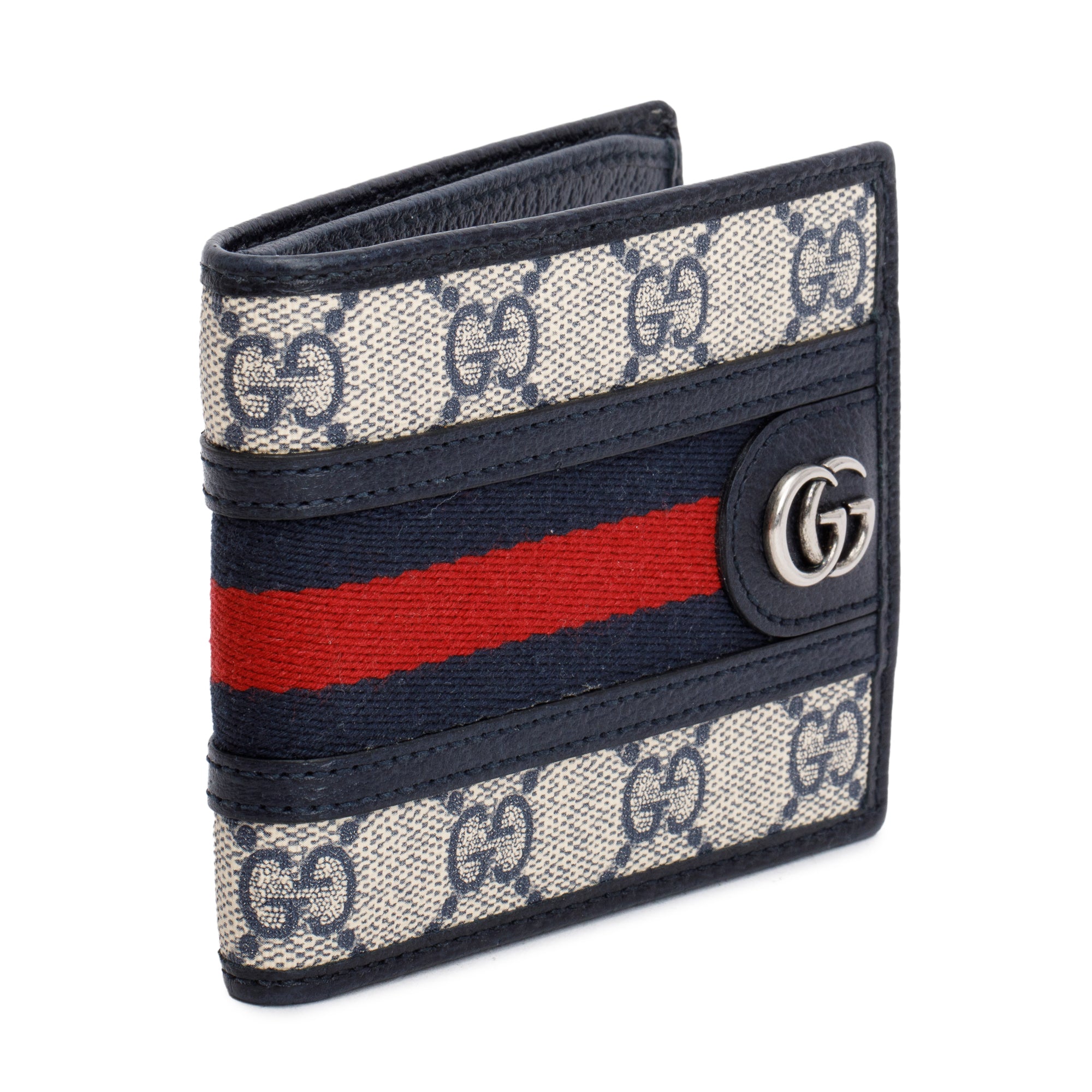 Gucci Navy GG Supreme Web Ophidia Bifold Wallet w/ Box