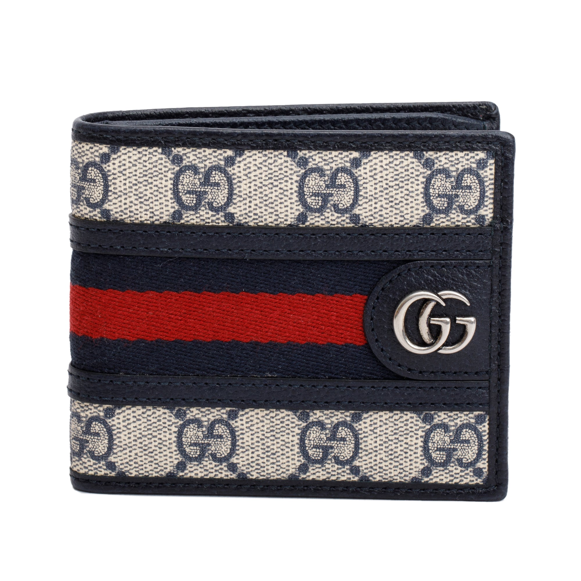 Gucci Navy GG Supreme Web Ophidia Bifold Wallet w/ Box