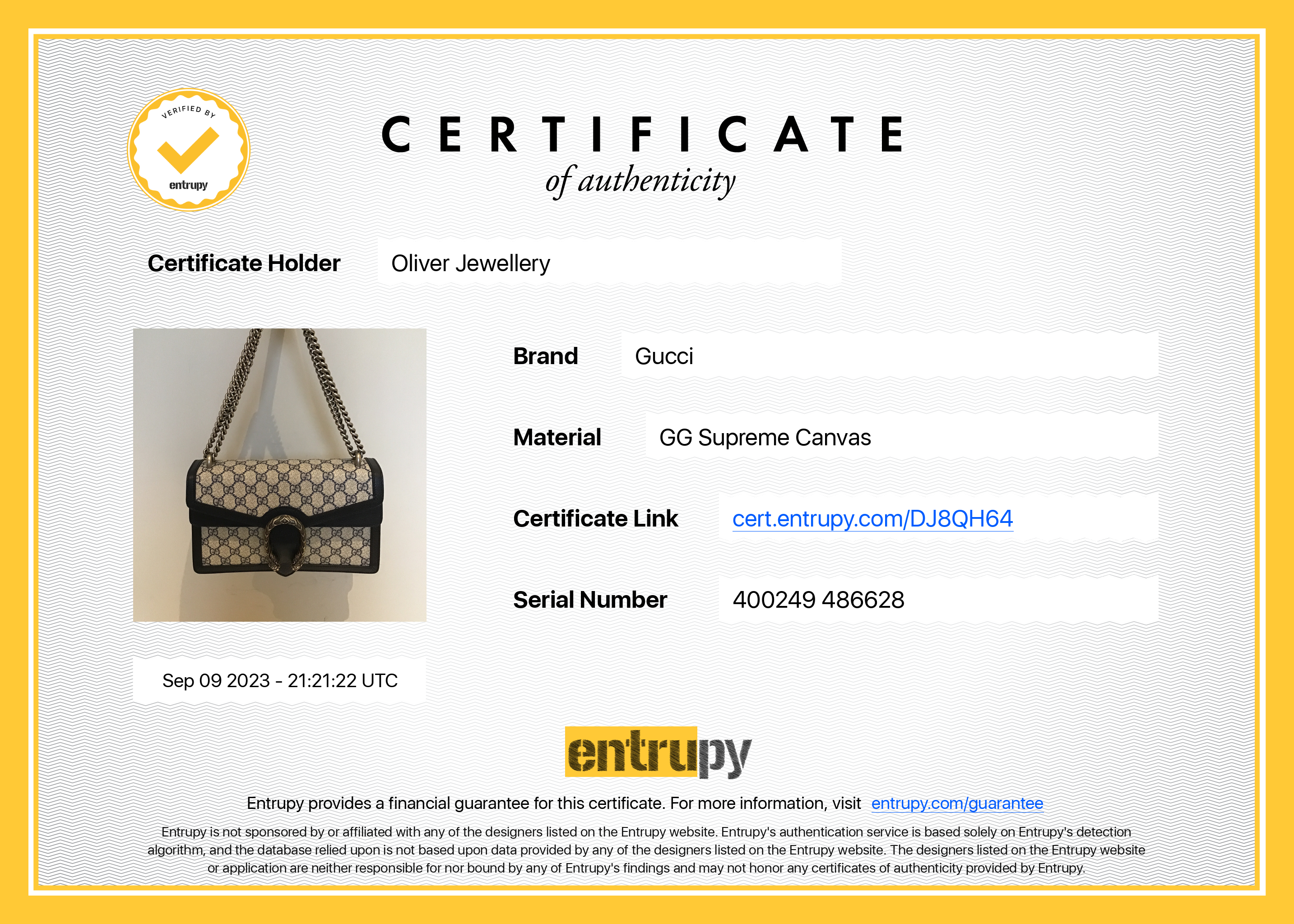 Gucci Navy Leather Trimmed GG Supreme Dionysus Small Shoulder Bag