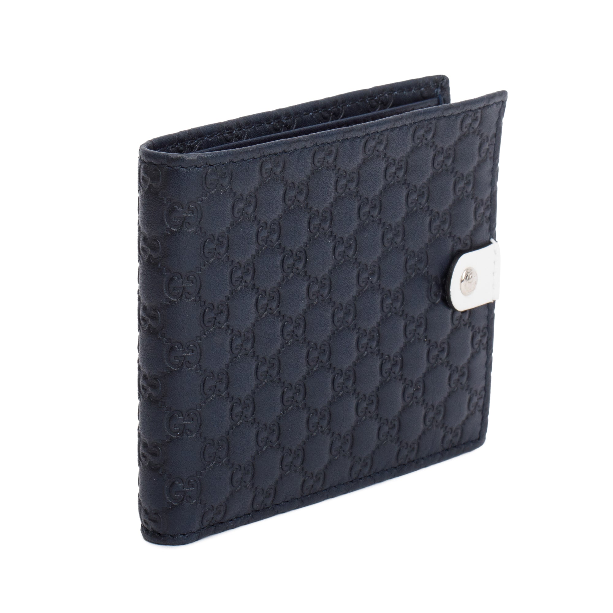 良品✨GUCCI Compact Wallet Leather Navy Gucci Navy Microguccissima Leather Bifold Wallet w/ Box – OLIVER'S