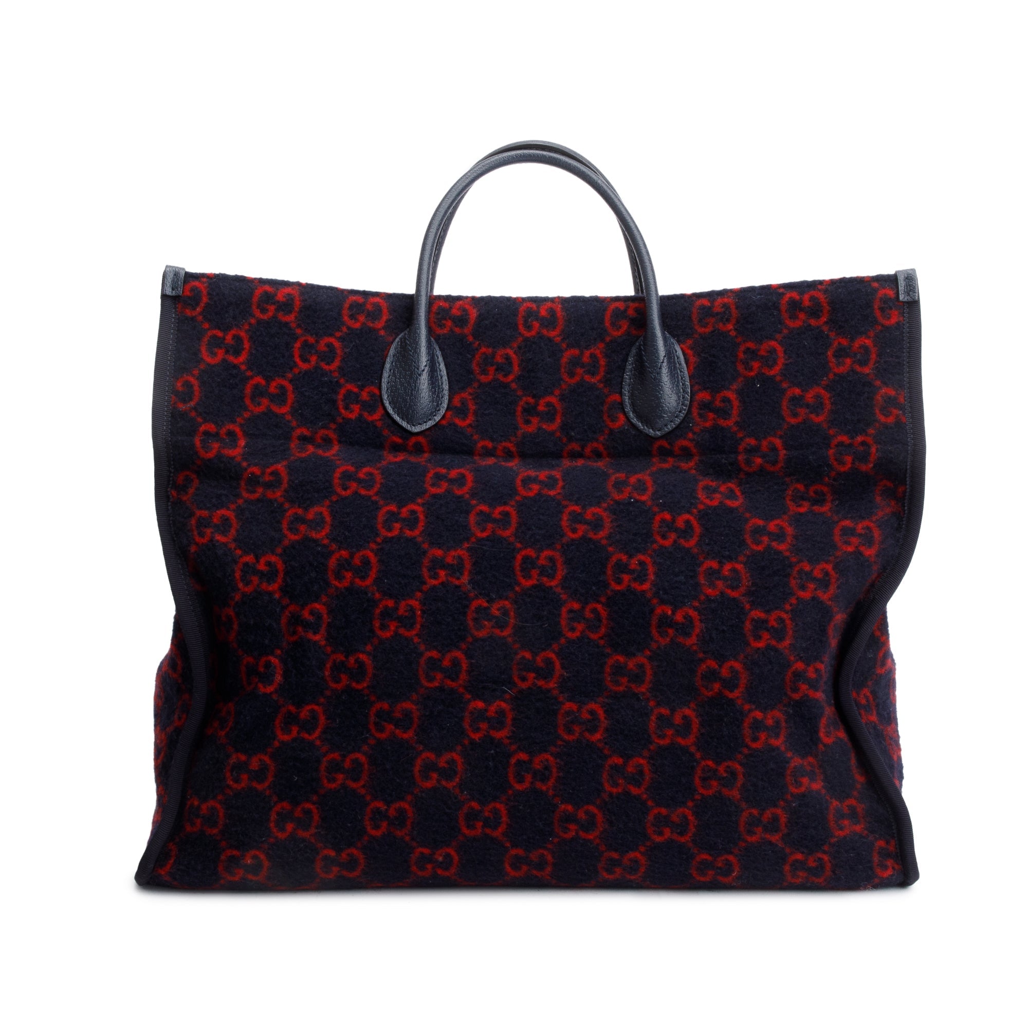 Gucci Navy/Red GG Wool Shopper Tote w/ Strap