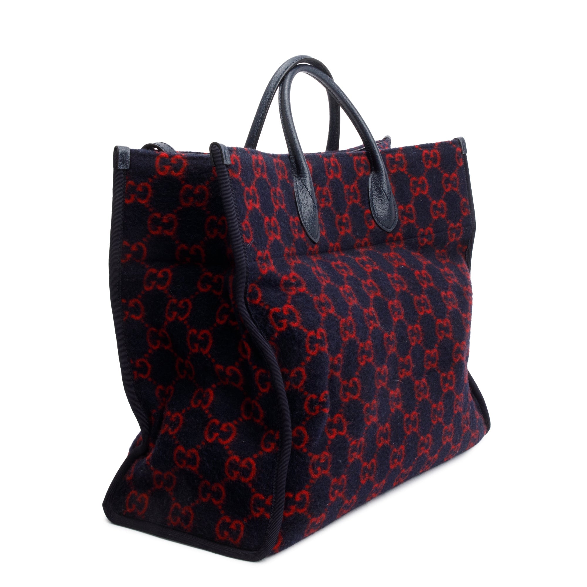 Gucci Navy/Red GG Wool Shopper Tote w/ Strap
