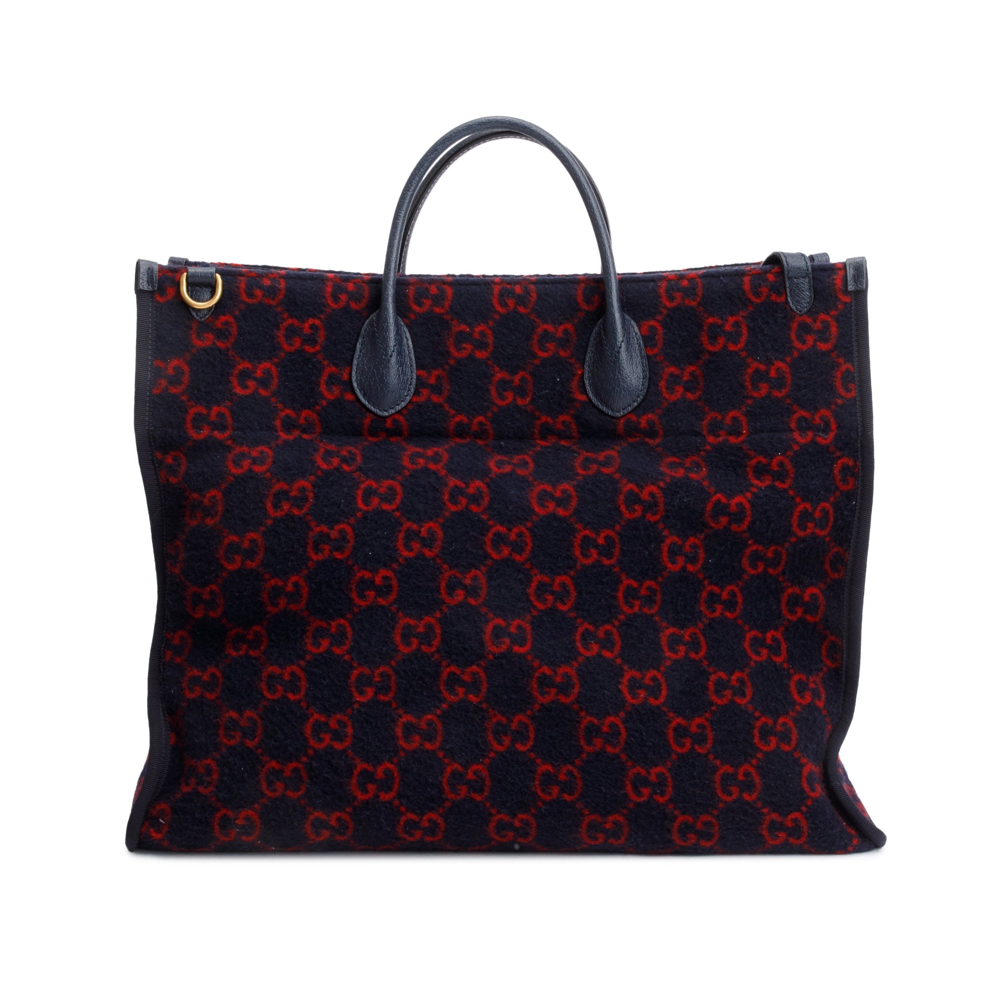 Gucci Navy/Red GG Wool Shopper Tote w/ Strap