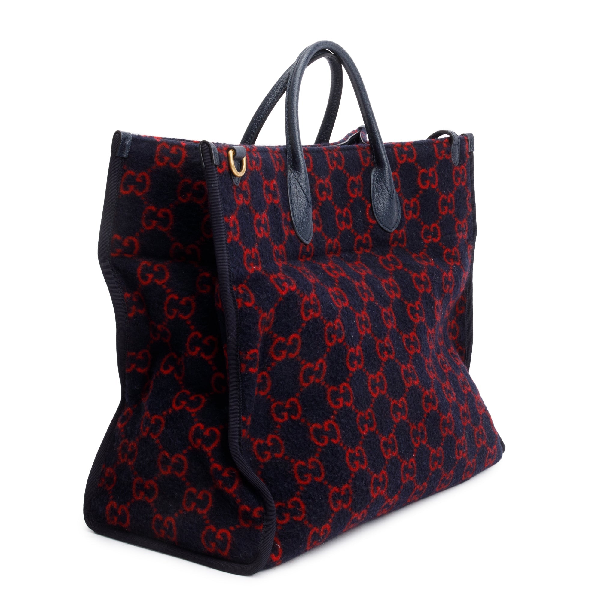 Gucci Navy/Red GG Wool Shopper Tote w/ Strap