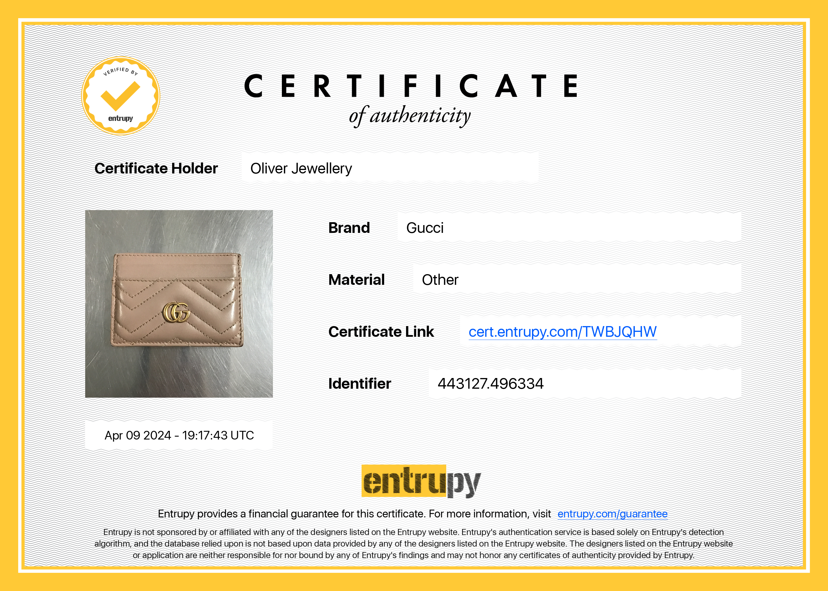 Gucci Neutral Calfskin Leather GG Marmont Card Holder w/ Box