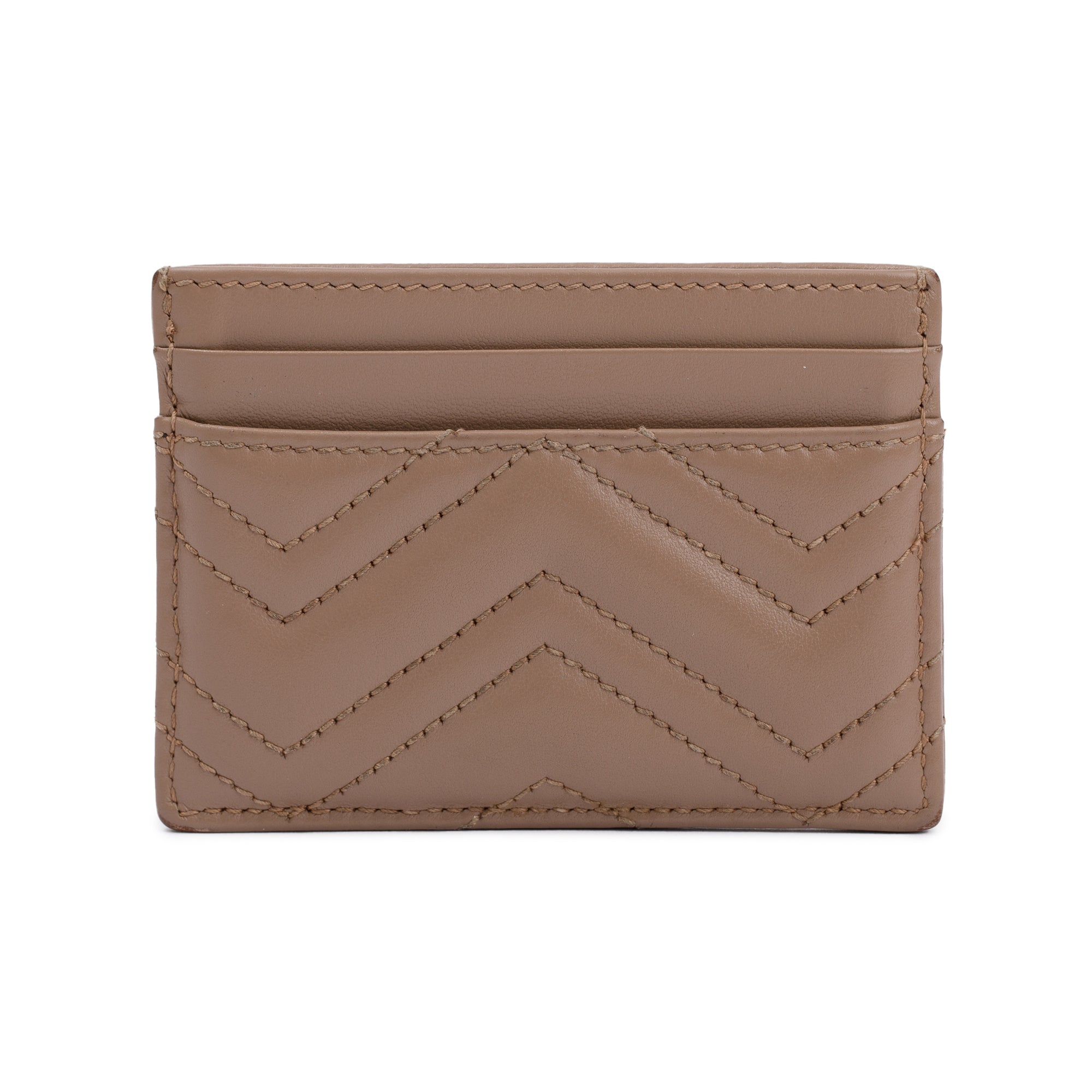 Gucci Neutral Calfskin Leather GG Marmont Card Holder w/ Box