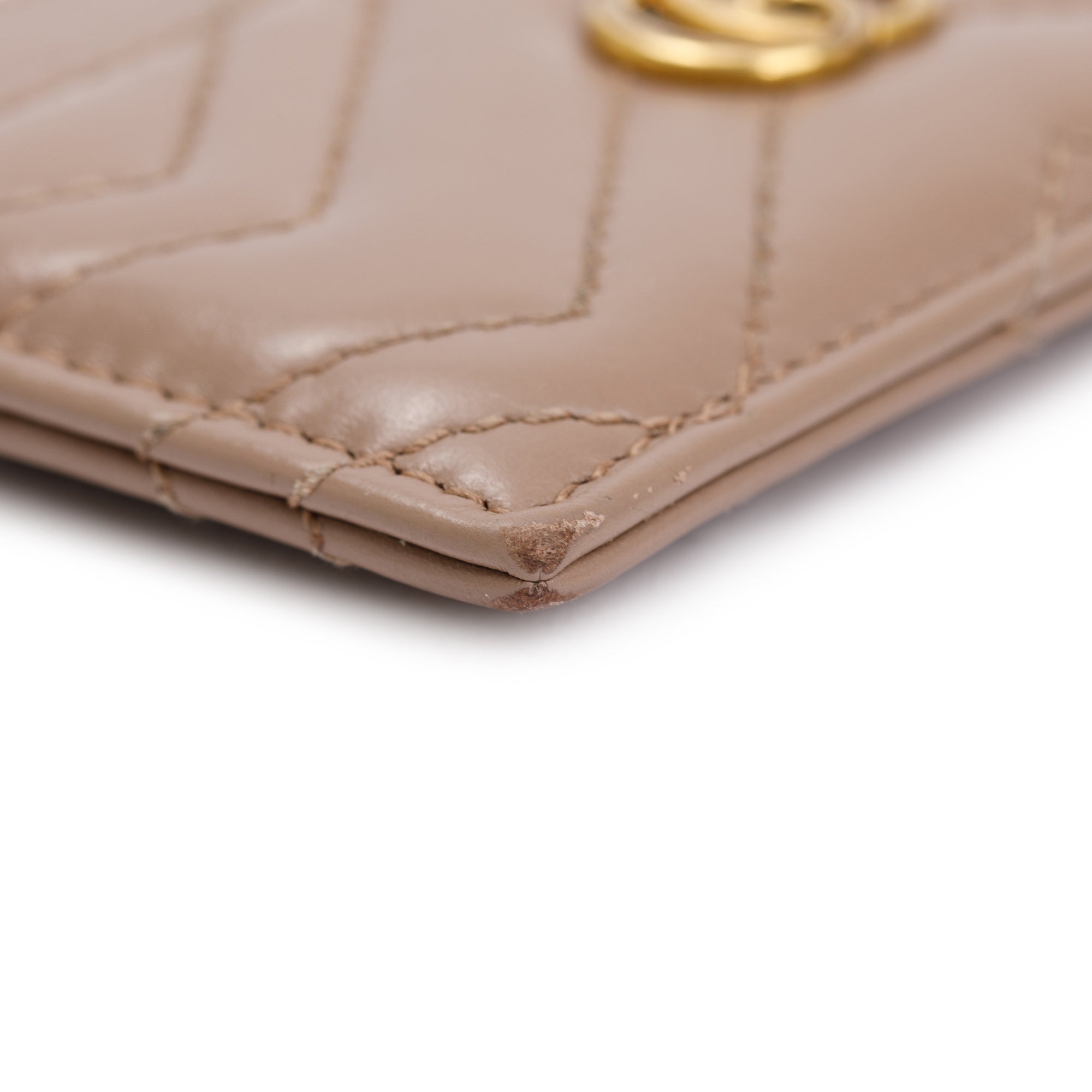 Gucci Neutral Calfskin Leather GG Marmont Card Holder w/ Box