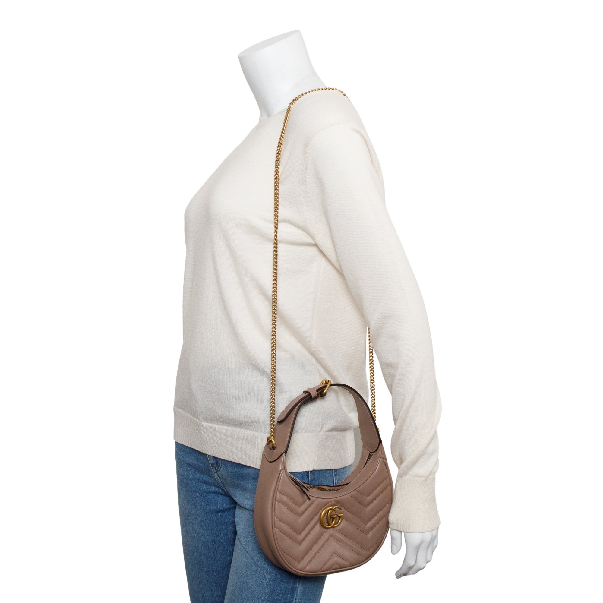 Gucci Neutral GG Marmont Half-Moon Shaped Mini Bag – Oliver Jewellery