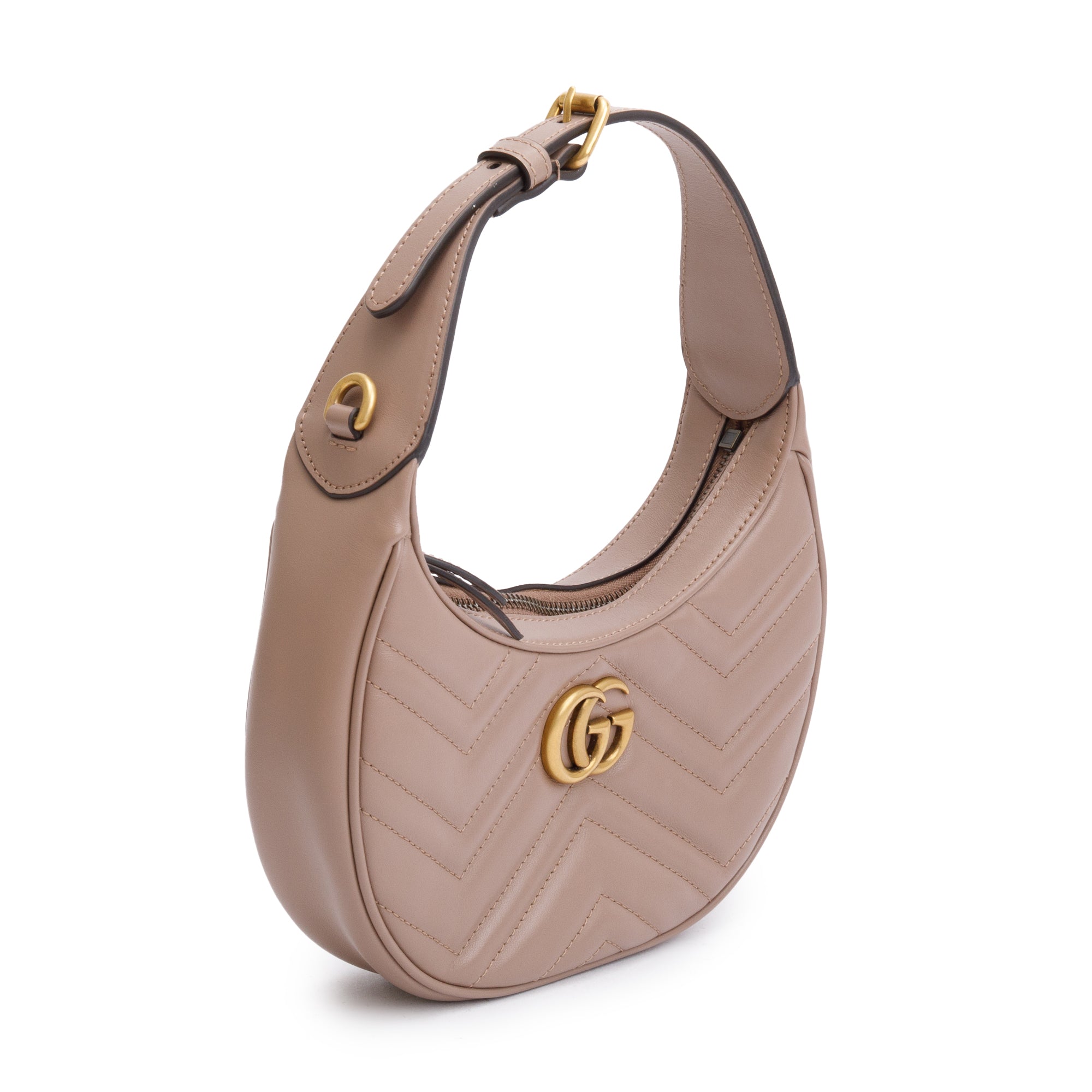 Gucci Neutral GG Marmont Half-Moon Shaped Mini Bag