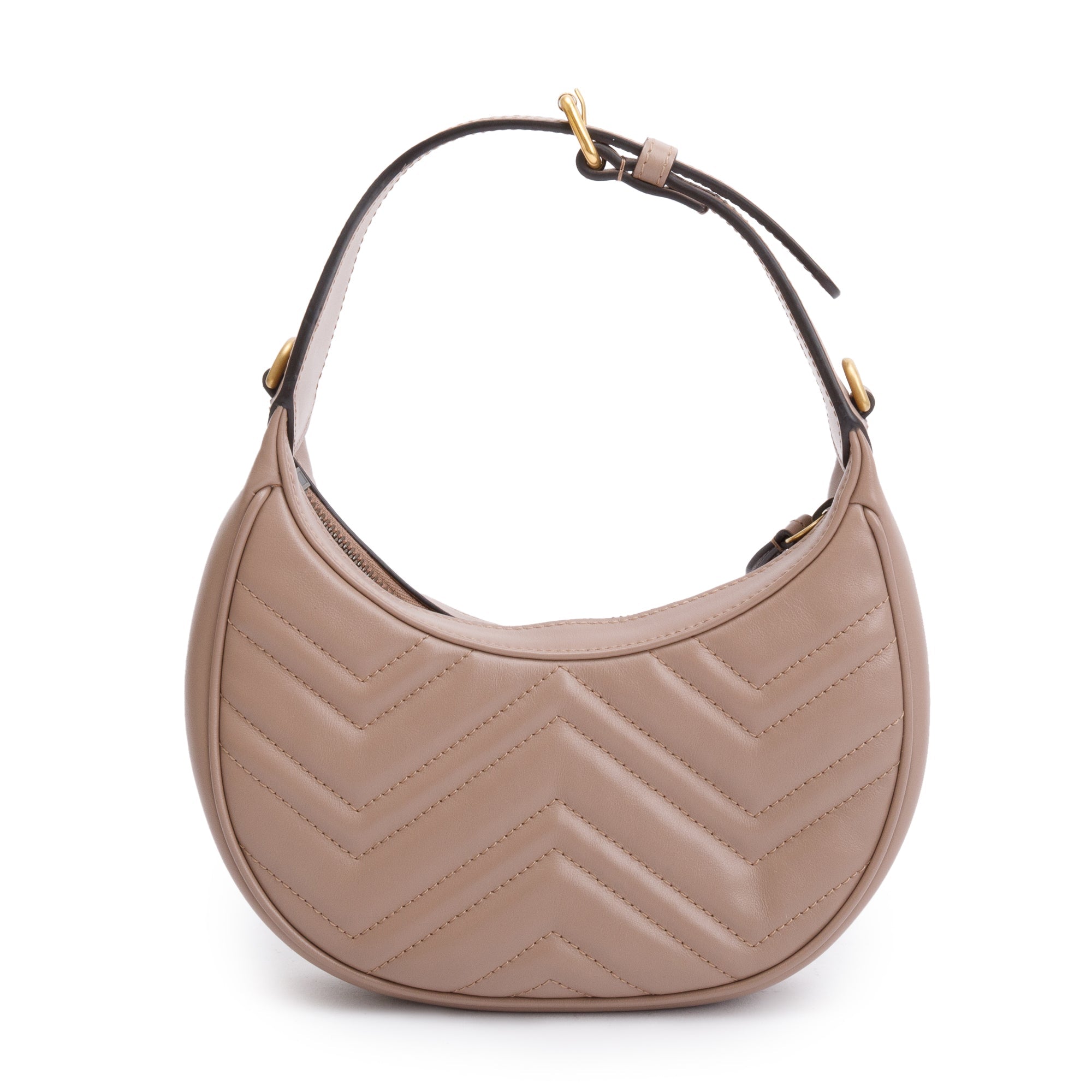 Gucci Neutral GG Marmont Half-Moon Shaped Mini Bag