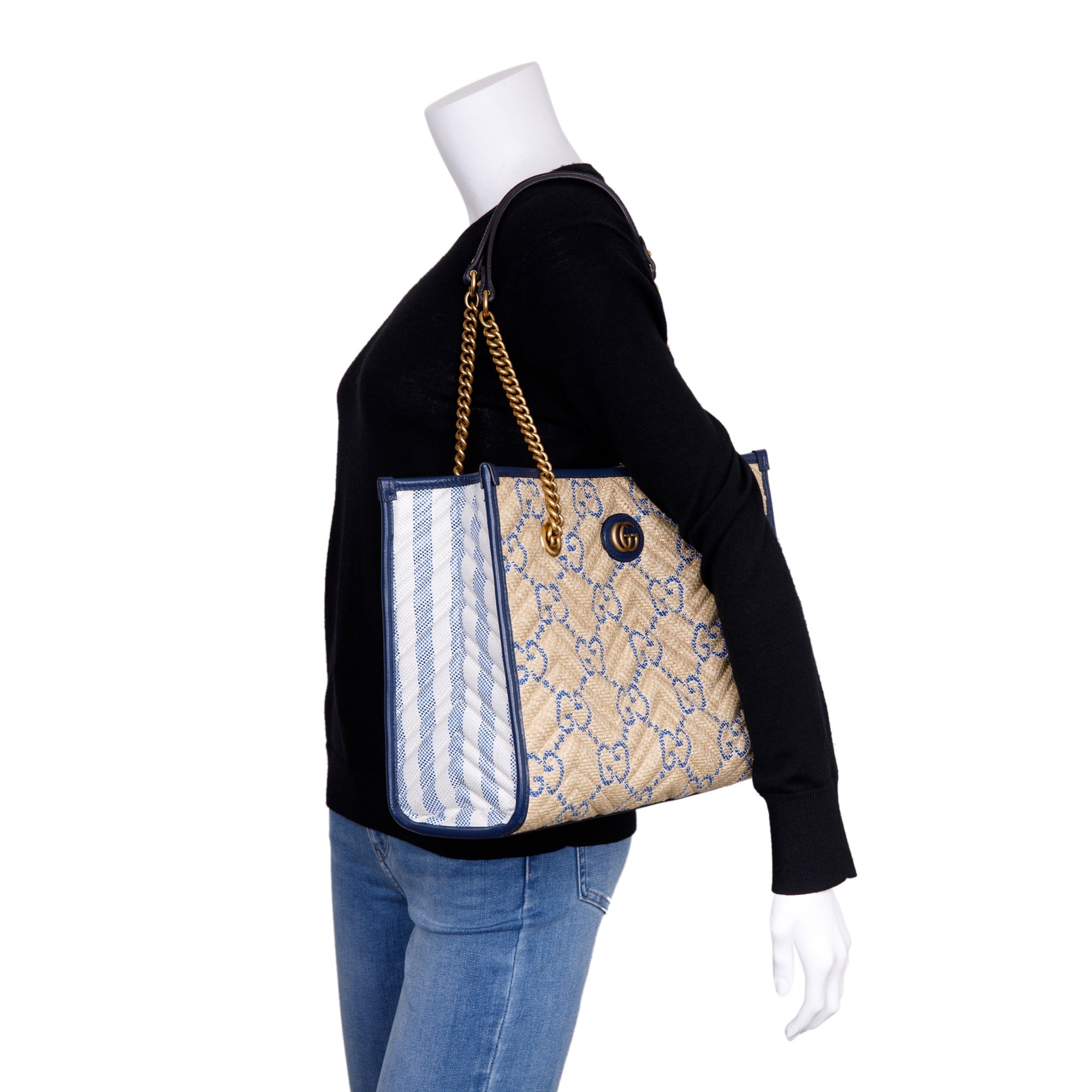 Gucci Neutral Raffia GG Marmont Tote w/ Receipt