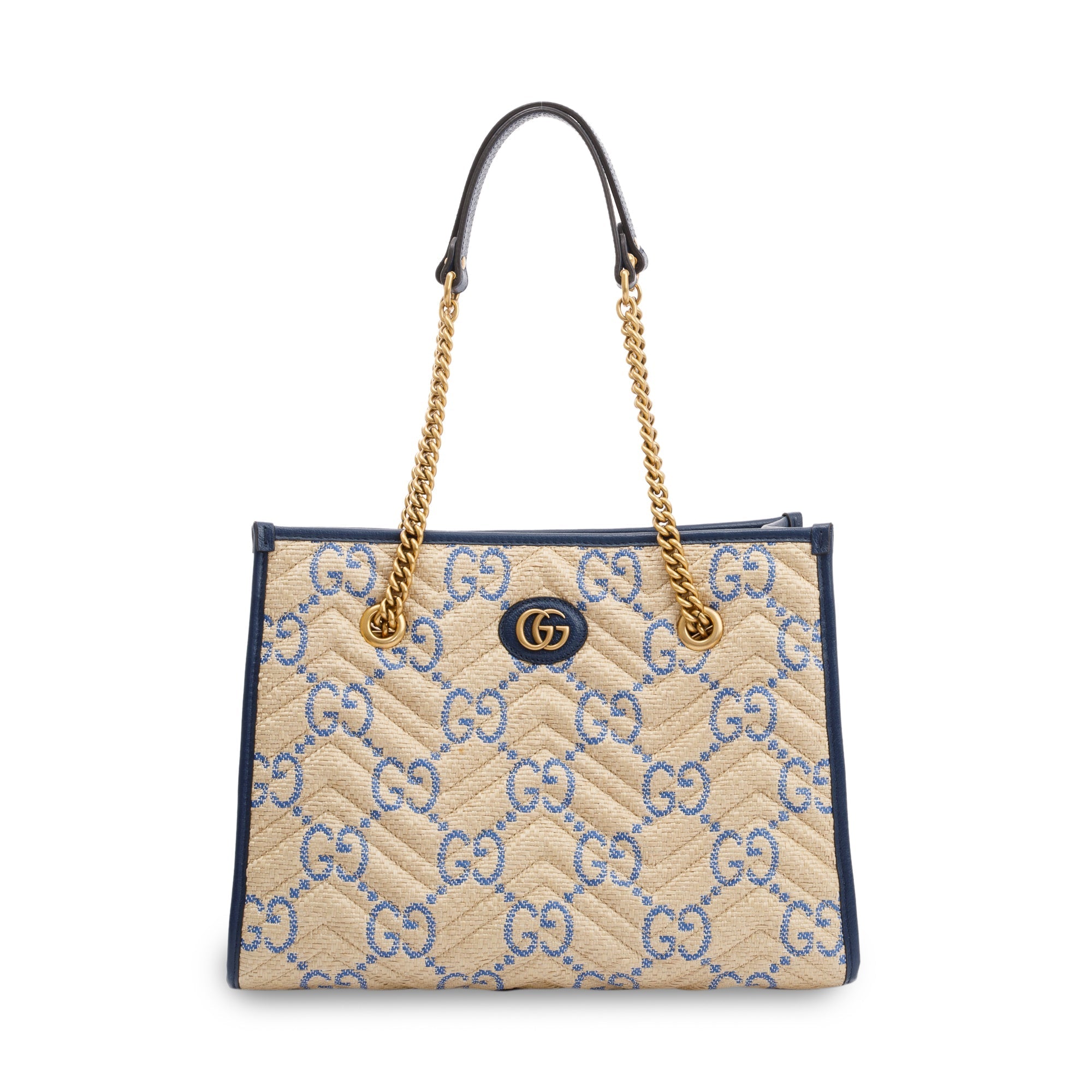 Gucci Neutral Raffia GG Marmont Tote w/ Receipt