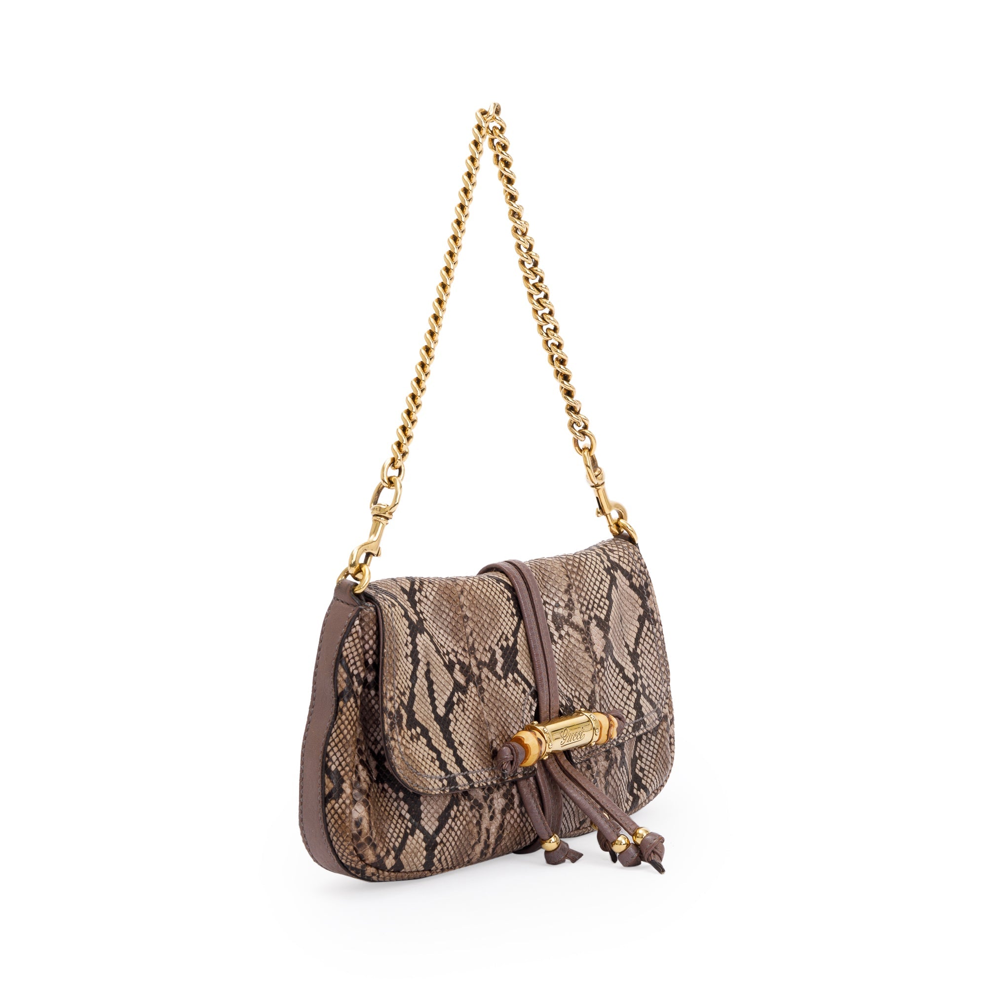 Gucci Neutrals Python Bamboo Croisette Evening Bag
