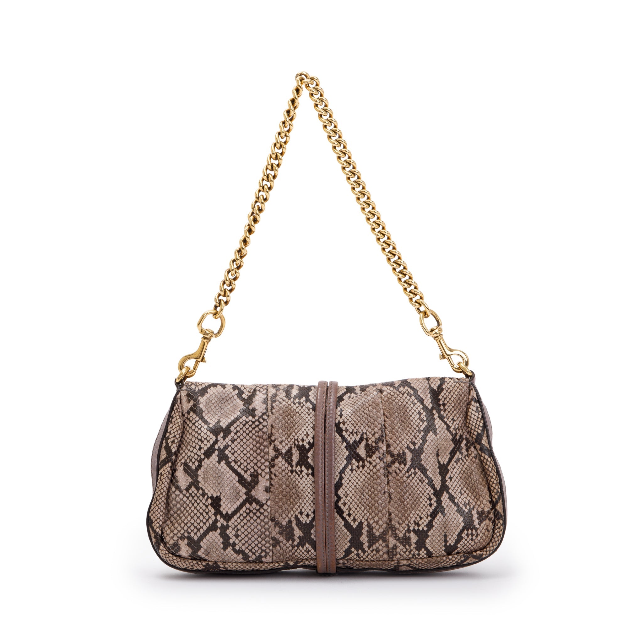 Gucci Neutrals Python Bamboo Croisette Evening Bag