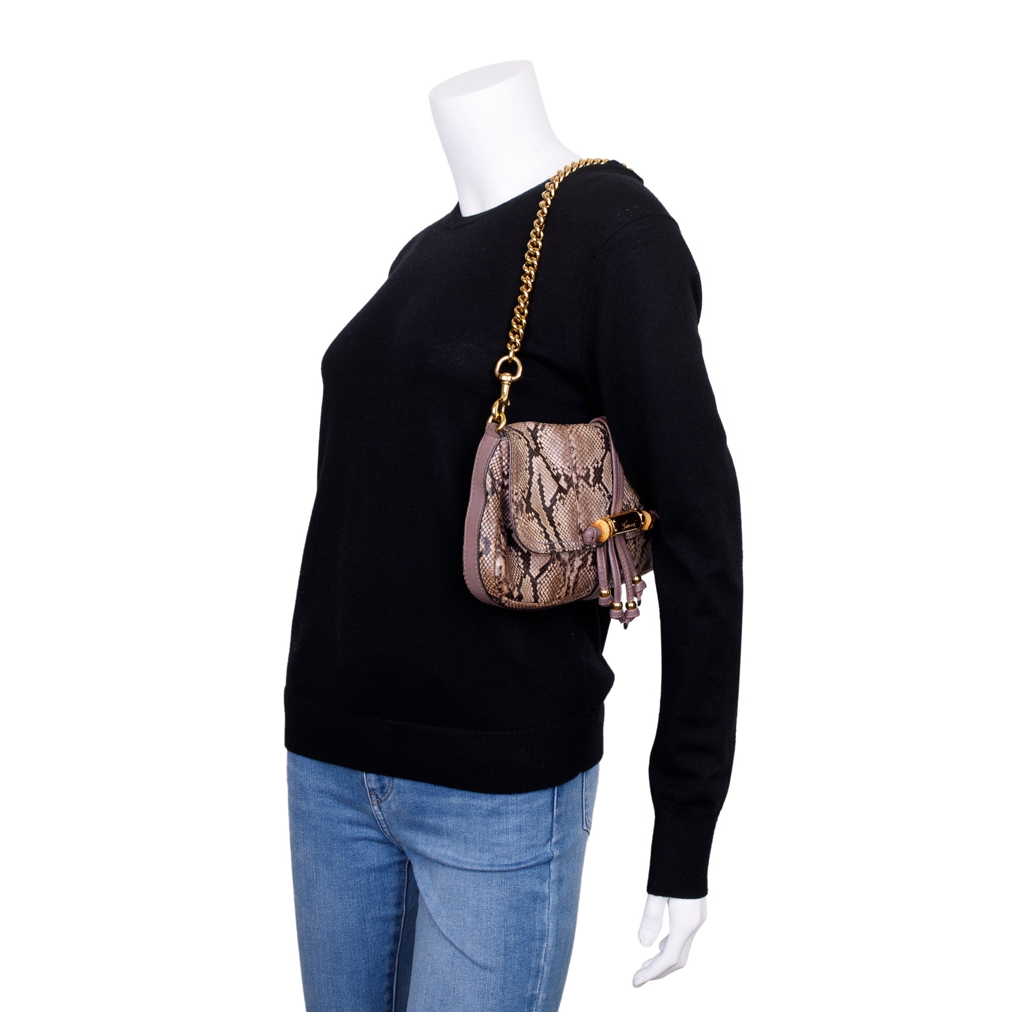 Gucci Neutrals Python Bamboo Croisette Evening Bag