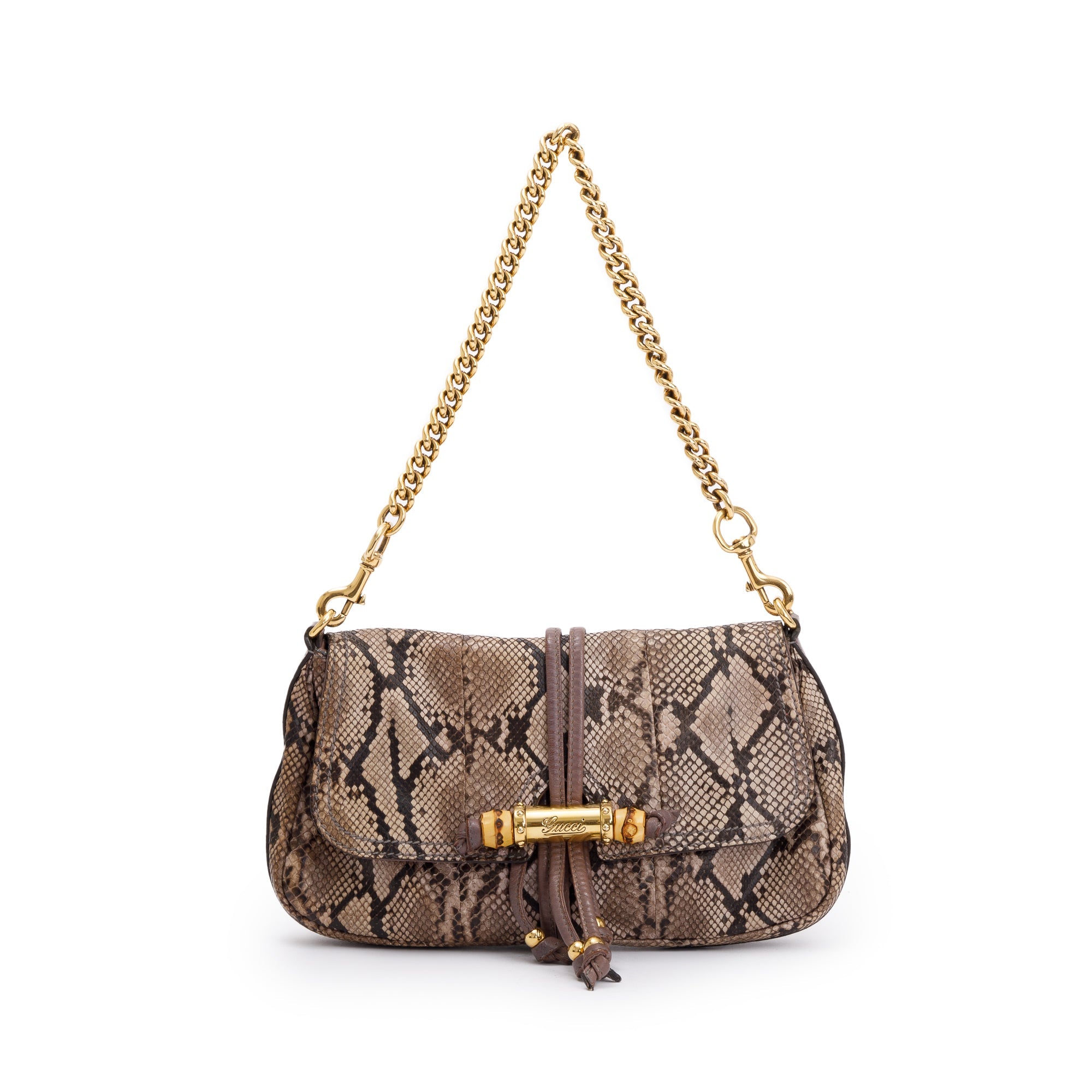 Gucci Neutrals Python Bamboo Croisette Evening Bag