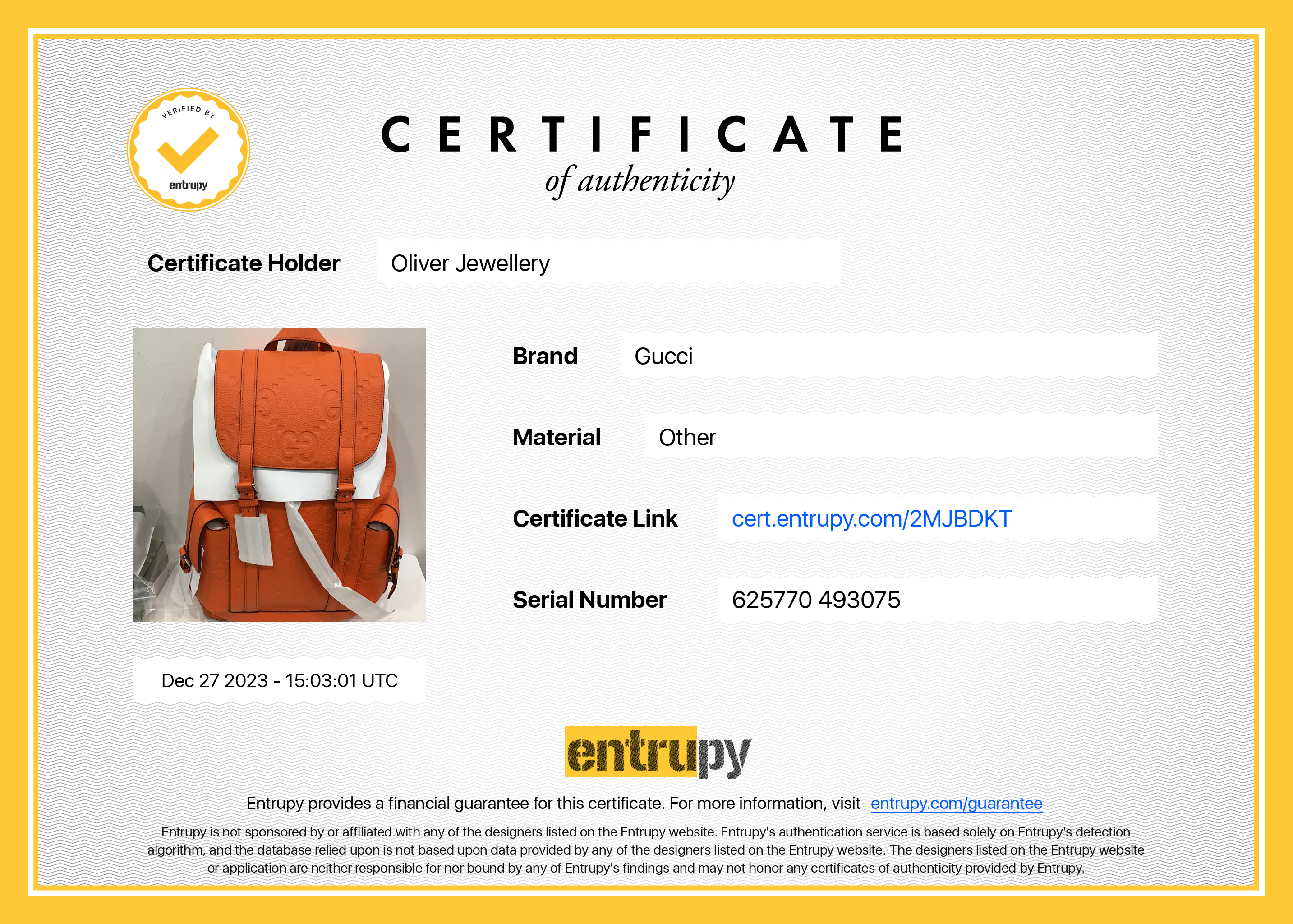 Gucci Orange Jumbo GG Leather Backpack