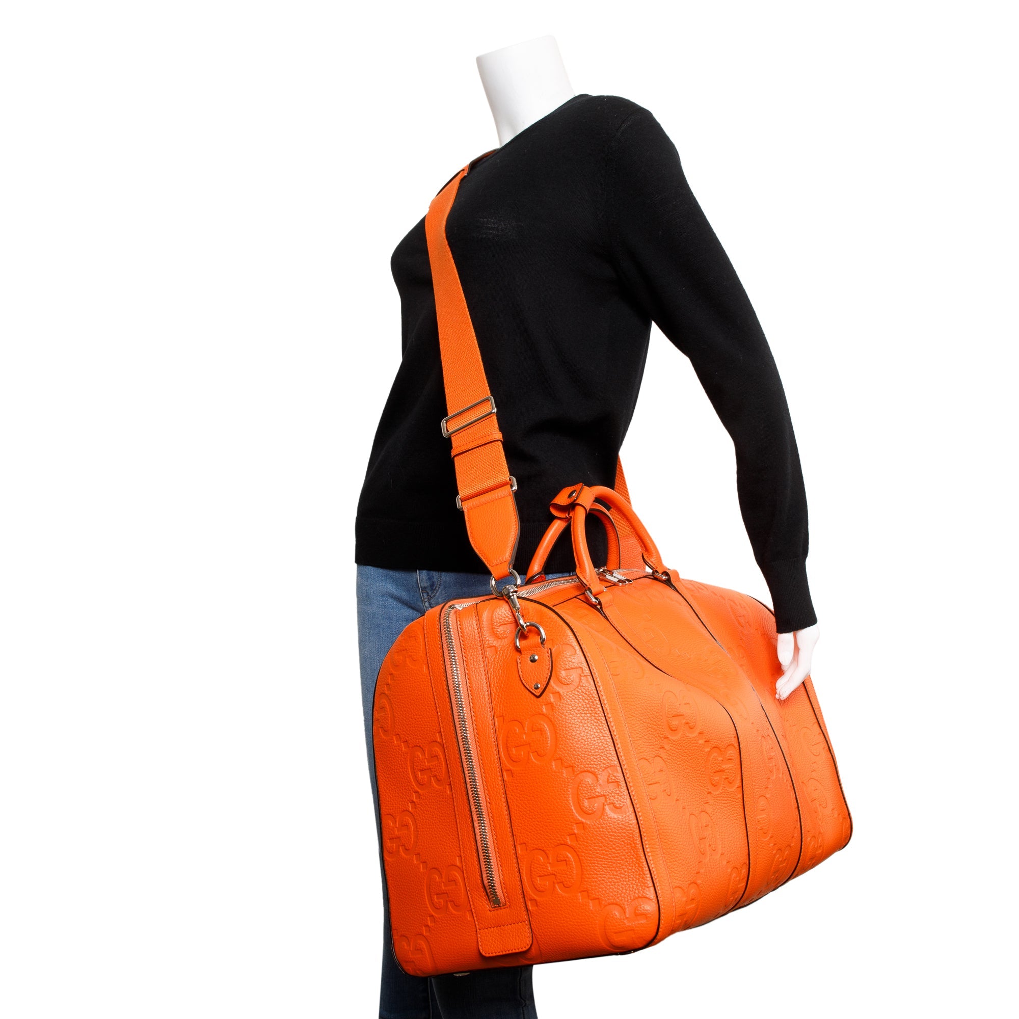 Gucci Orange Jumbo GG Leather Large Duffle Bag w/ Strap