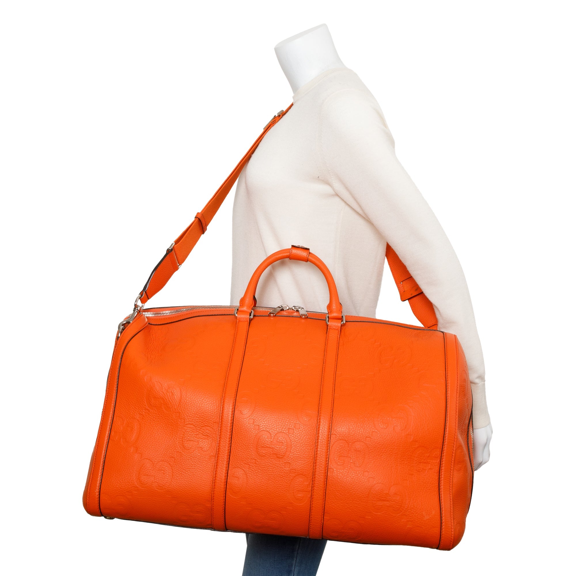 Gucci Orange Jumbo GG Leather Large Duffle Bag w/ Strap