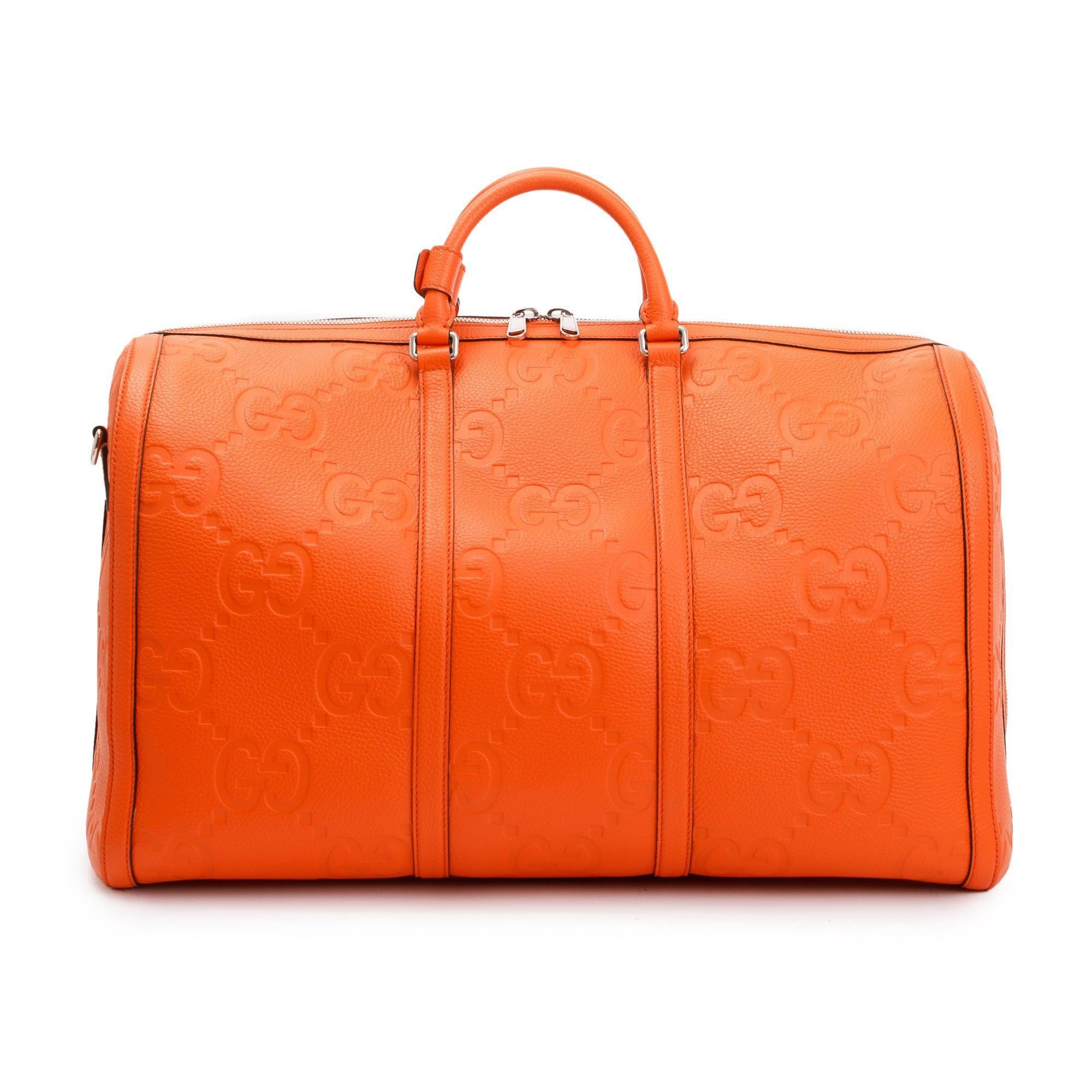 Gucci Orange Jumbo GG Leather Large Duffle Bag w/ Strap