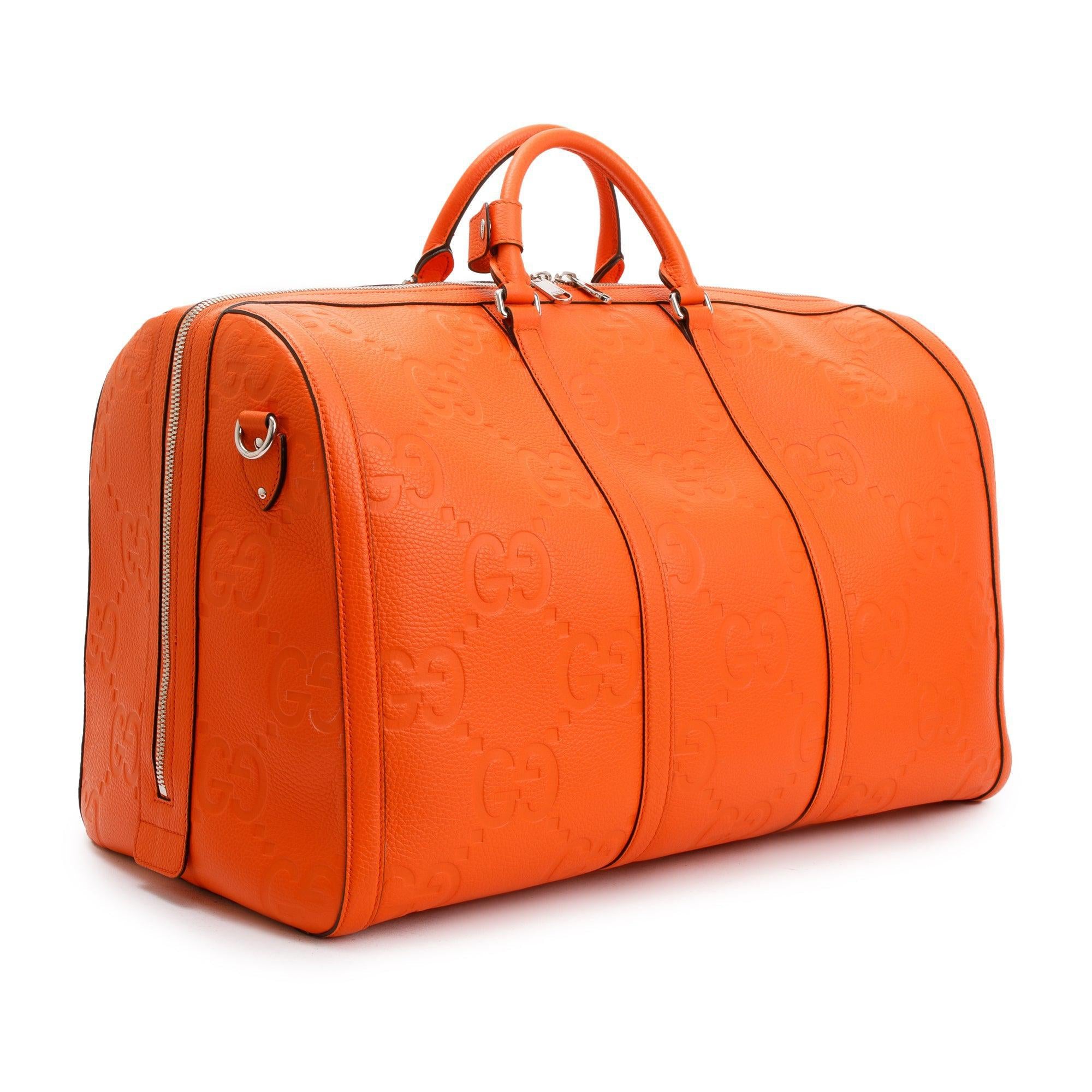 Gucci Orange Jumbo GG Leather Large Duffle Bag w/ Strap