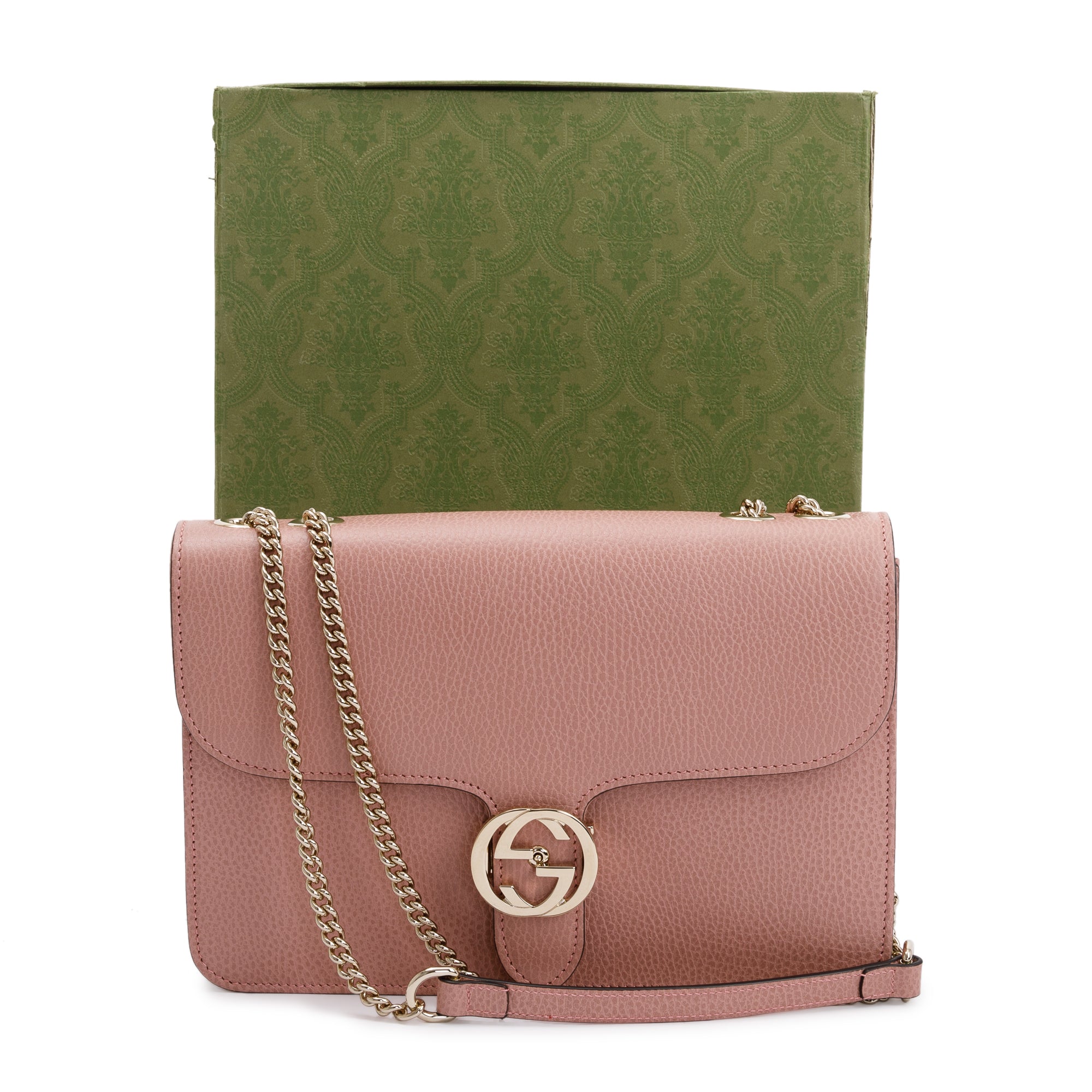 Gucci Pink Calfskin Leather Medium Dollar Interlocking GG Shoulder Bag w/ Box