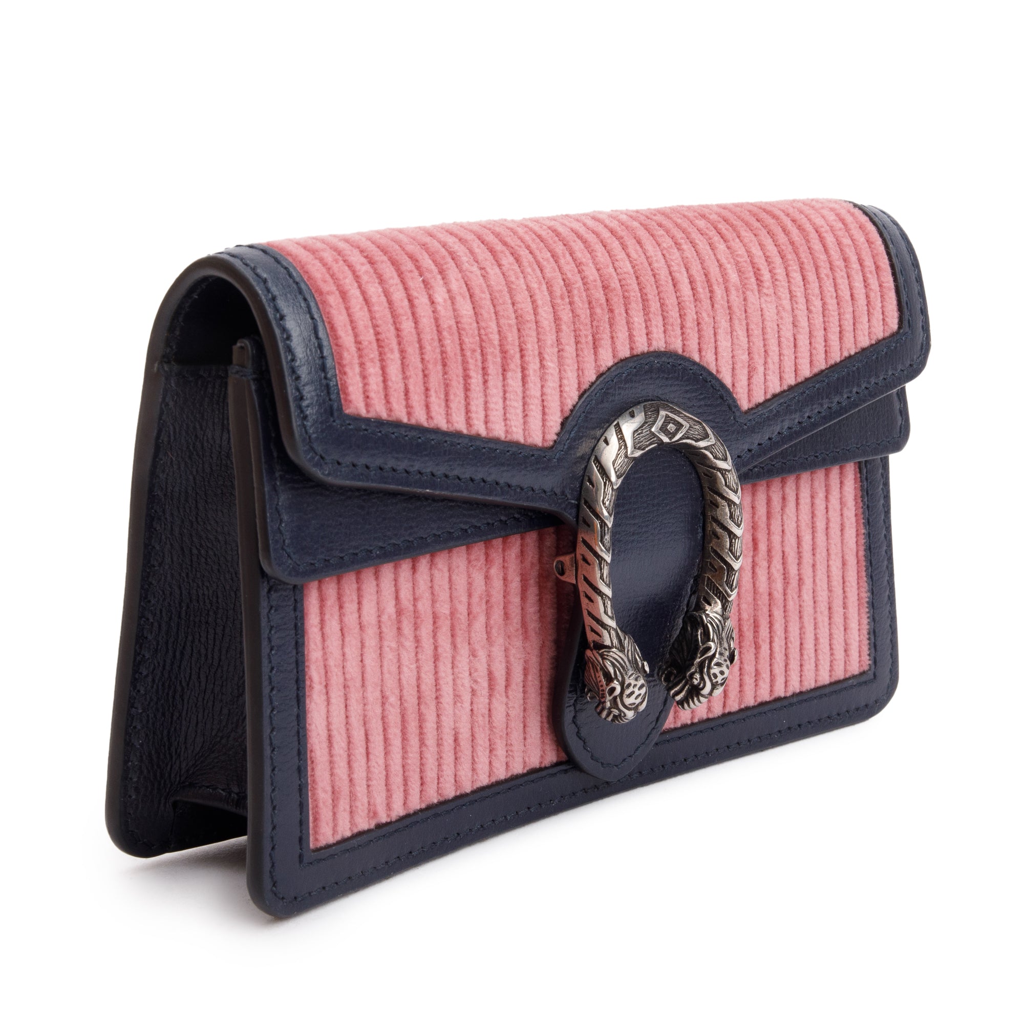 Gucci Pink Corduroy Navy Leather Dionysus Super Mini Bag w/ Box