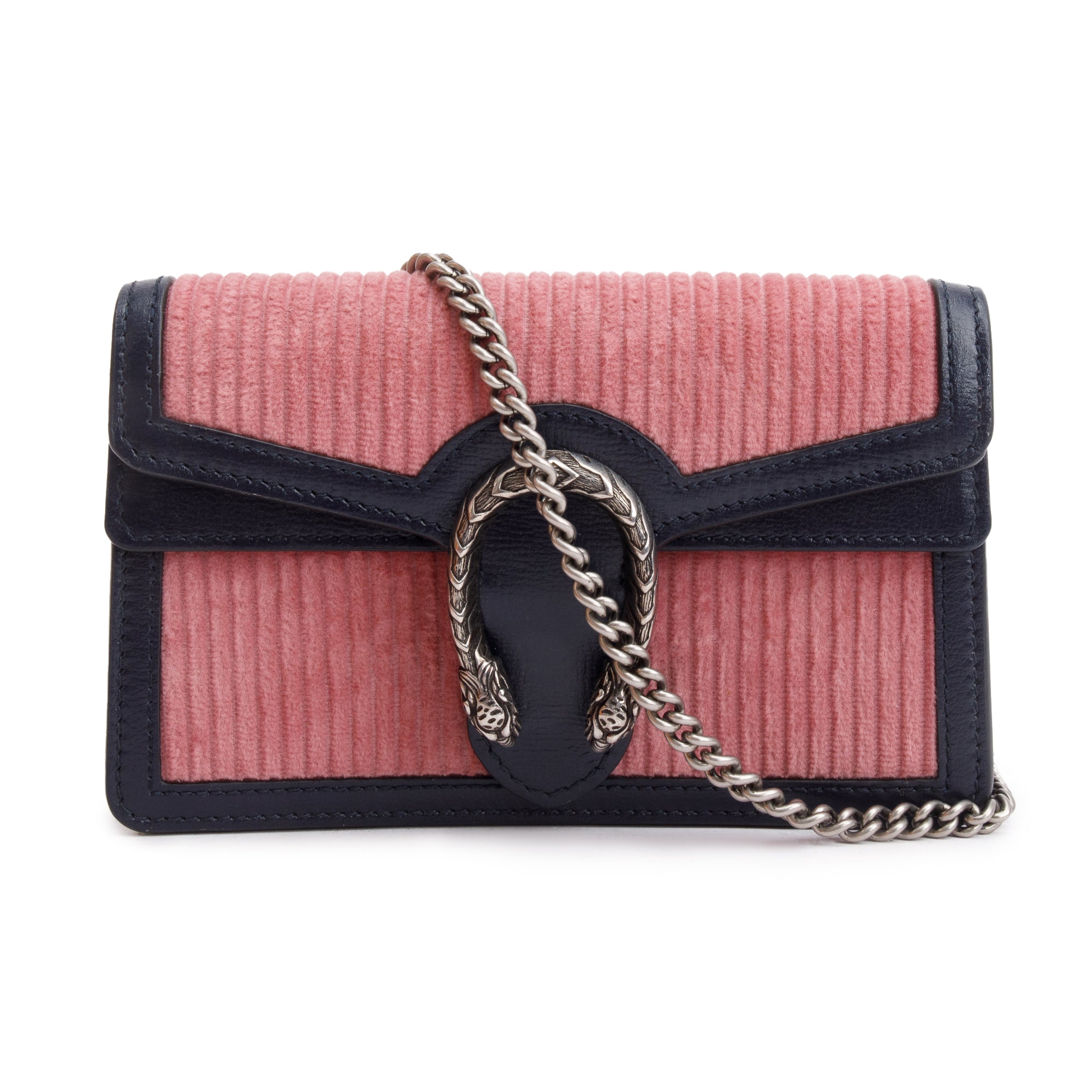 Gucci Pink Corduroy Navy Leather Dionysus Super Mini Bag w/ Box