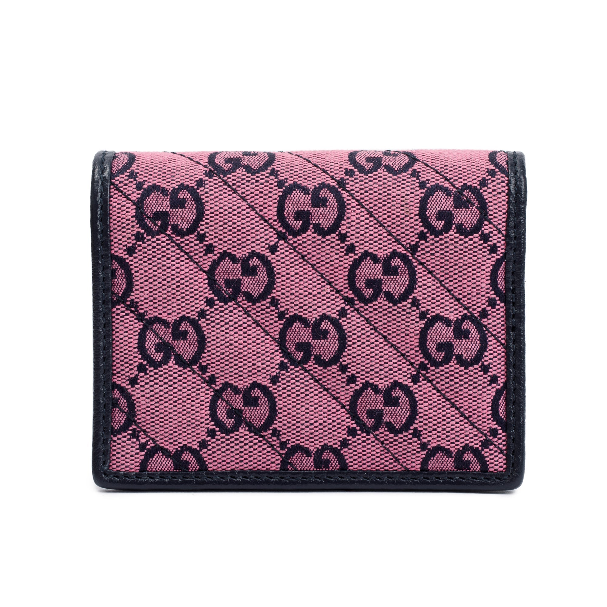 Gucci Pink Diagonal Quilted GG Canvas Card Case Wallet