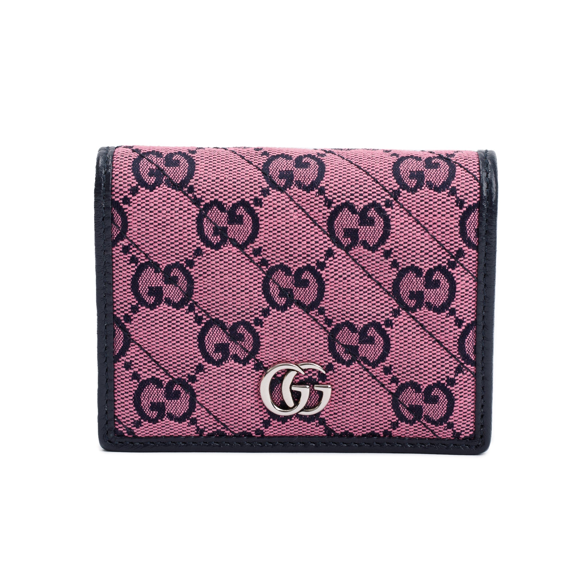 Gucci Pink Diagonal Quilted GG Canvas Card Case Wallet