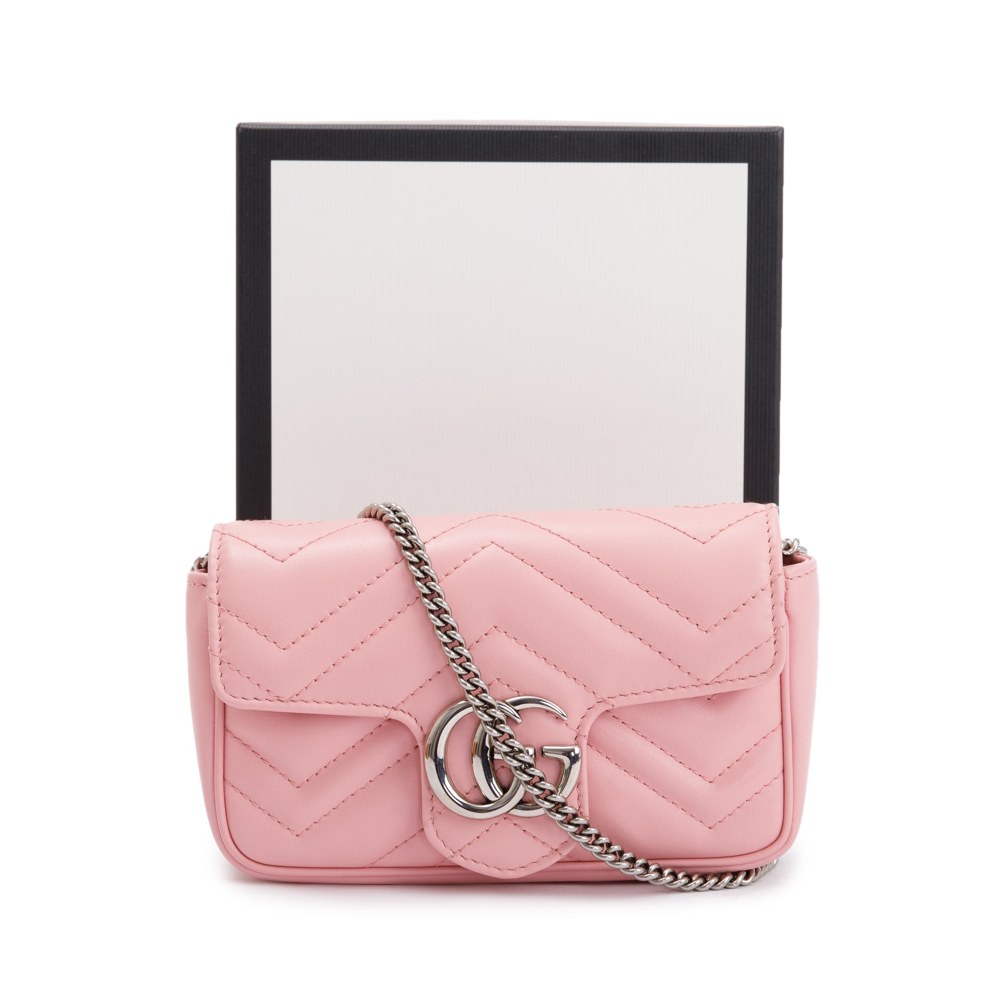 Gucci Pink GG Marmont Matelasse Leather Super Mini Bag w/ Box