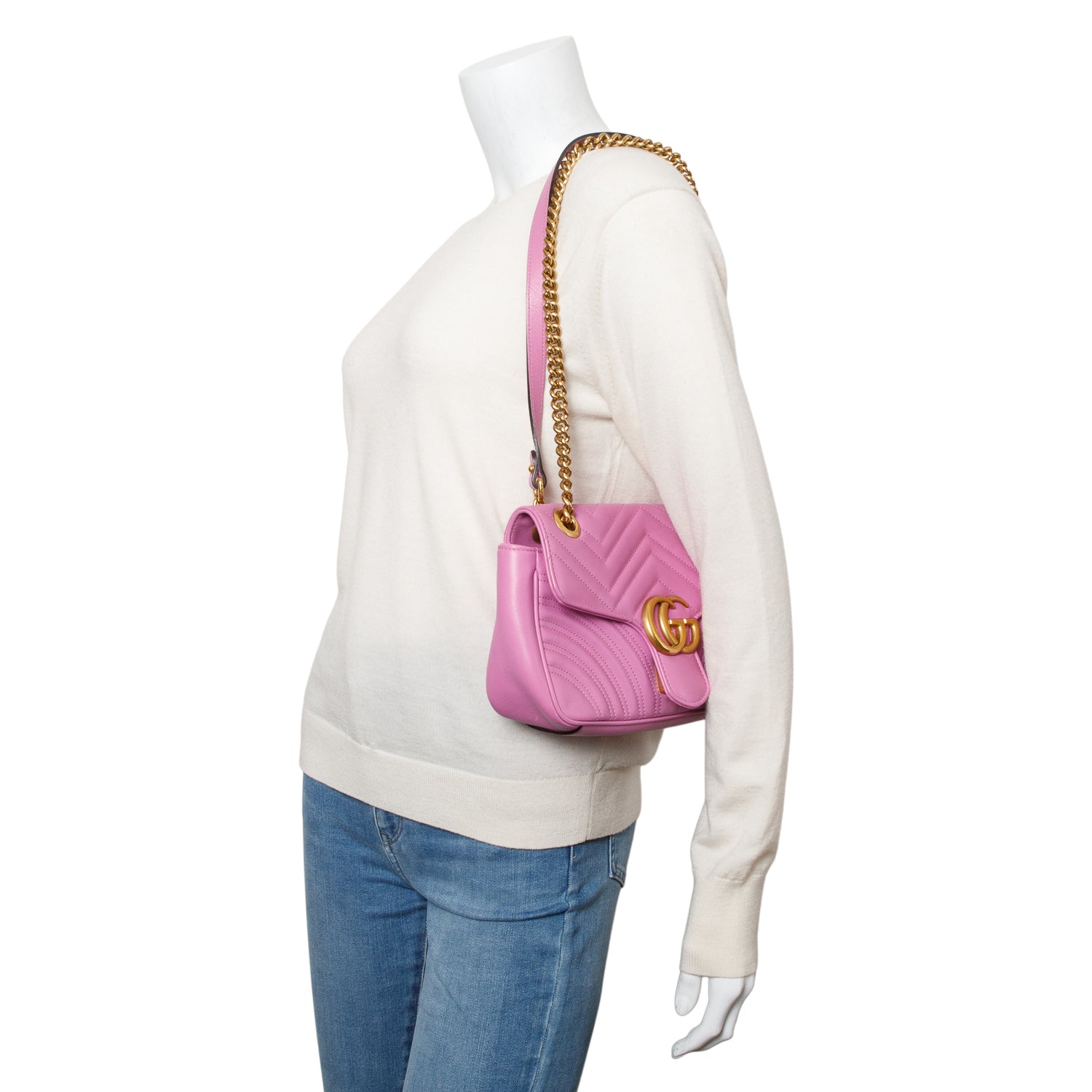 Gucci Pink GG Marmont Matelasse Small Shoulder Bag