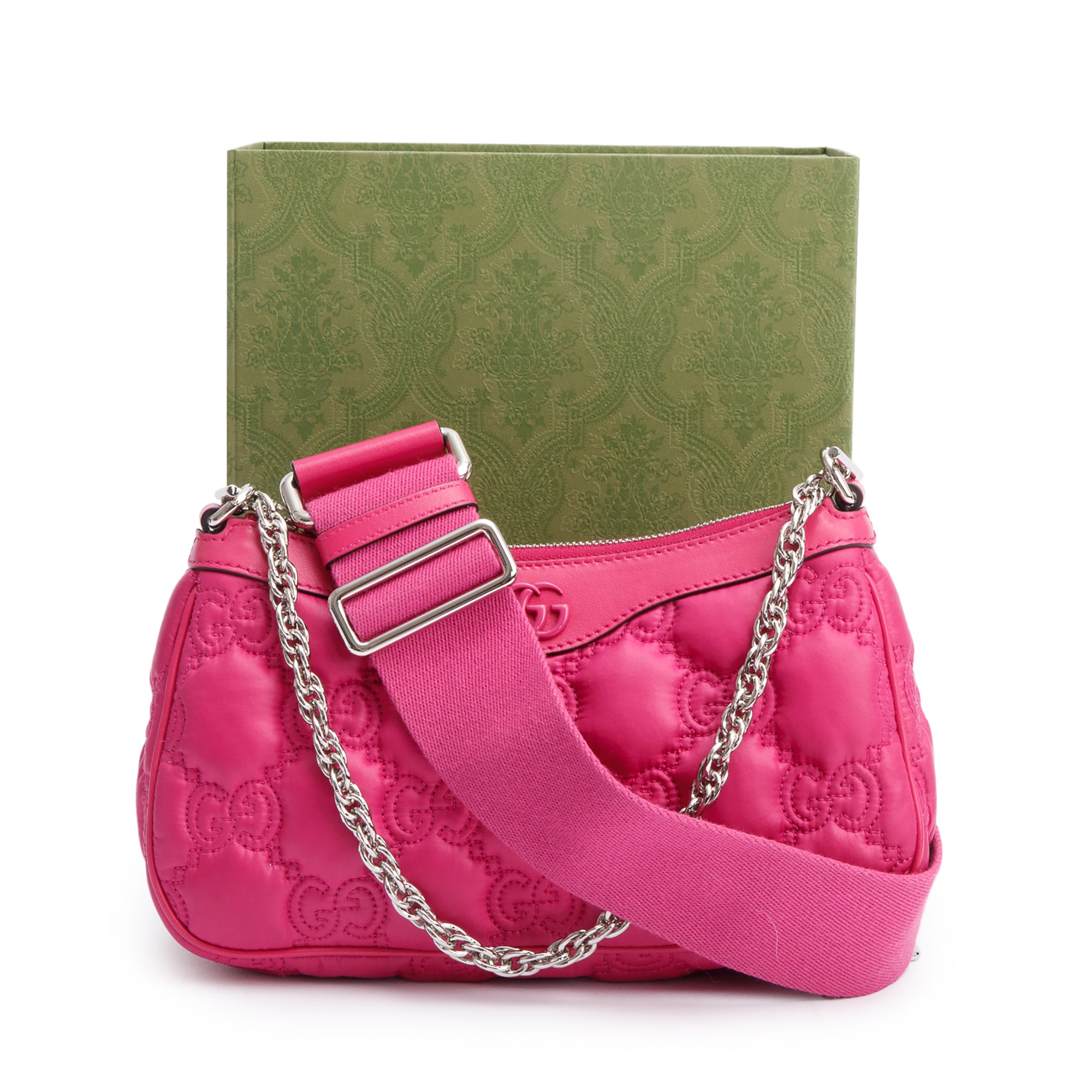 Gucci Pink GG Quilted Matelasse Leather Small Chain Shoulder Bag w/ Strap & Box