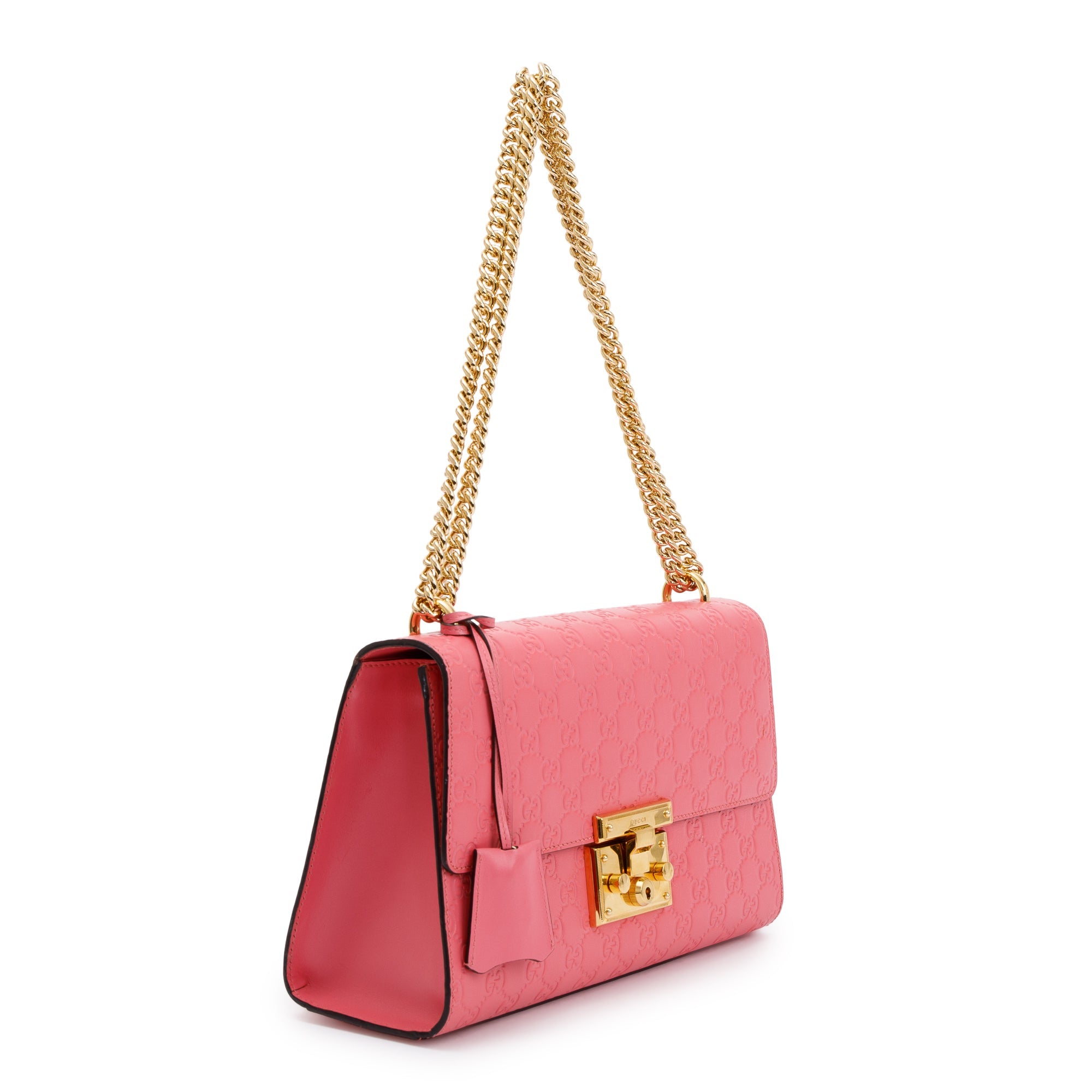Gucci Pink GG Signature Leather Medium Padlock Shoulder Bag w/ Box