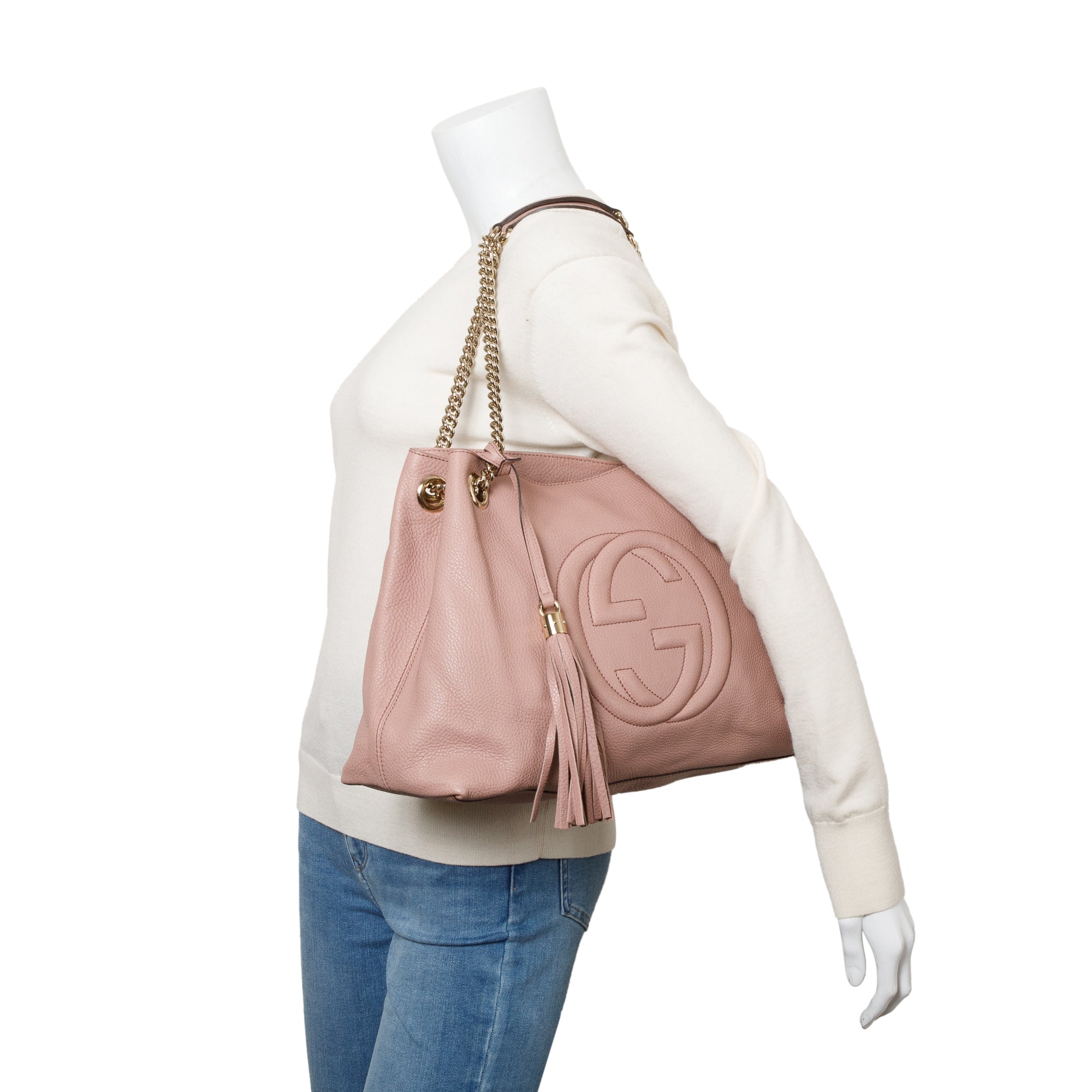 Gucci Pink Grained Leather Medium Soho Chain Tote