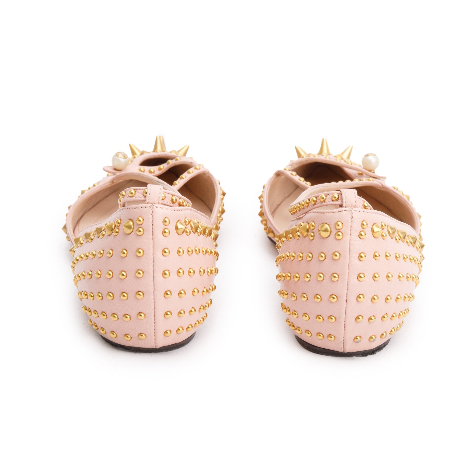 Gucci Pink Leather Faux Pearl Studded Accent Flats, Size 36