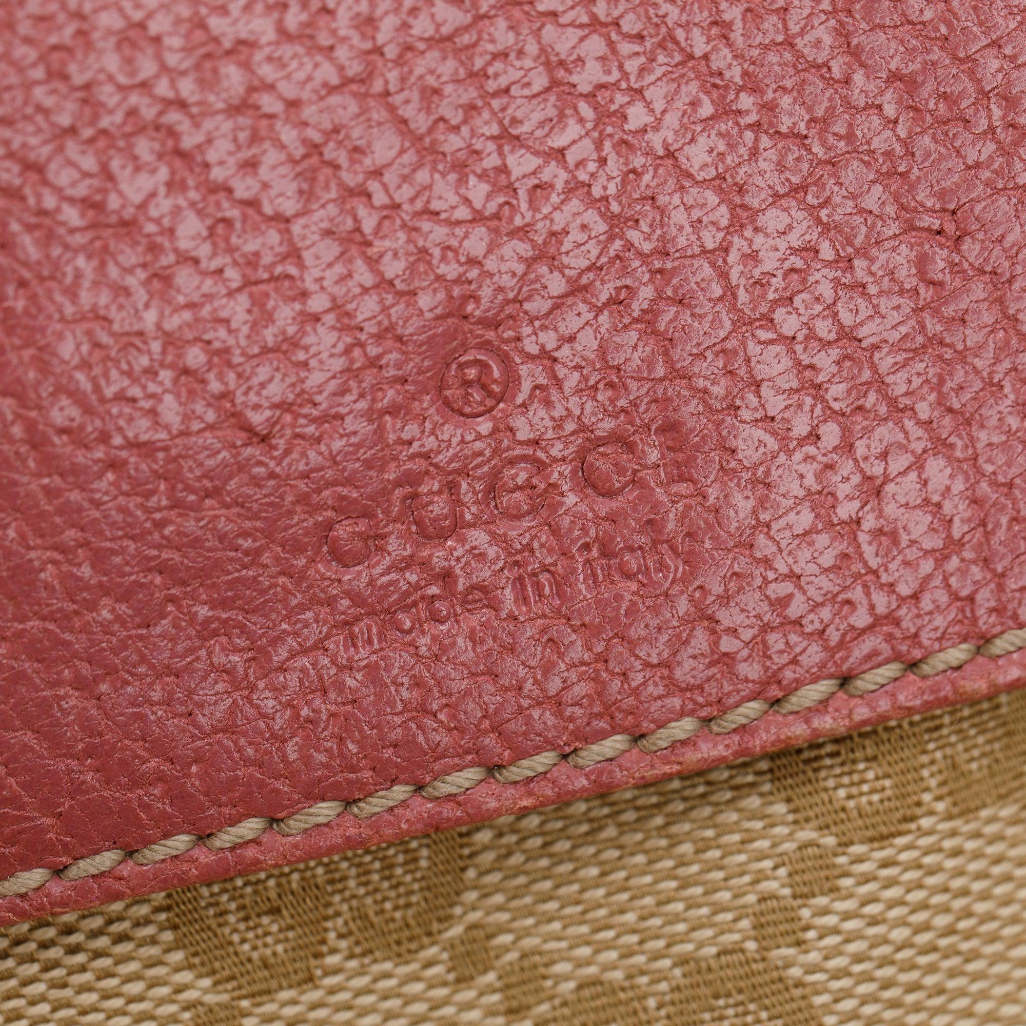 Gucci Pink Leather GG Canvas Web Double Pocket Small Belt Bag