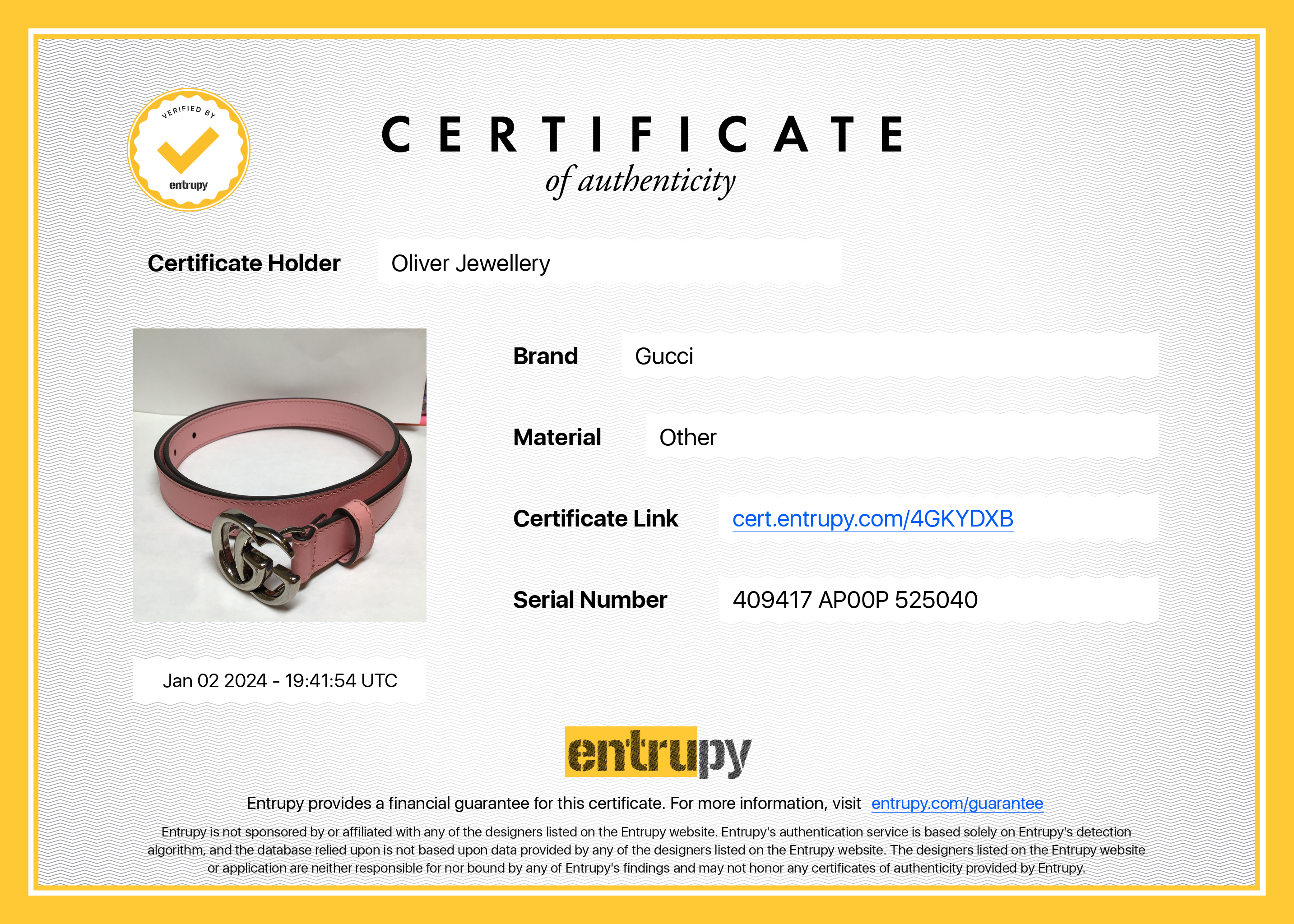 Gucci Pink Leather Thin Belt with Double G Buckle, 75 30