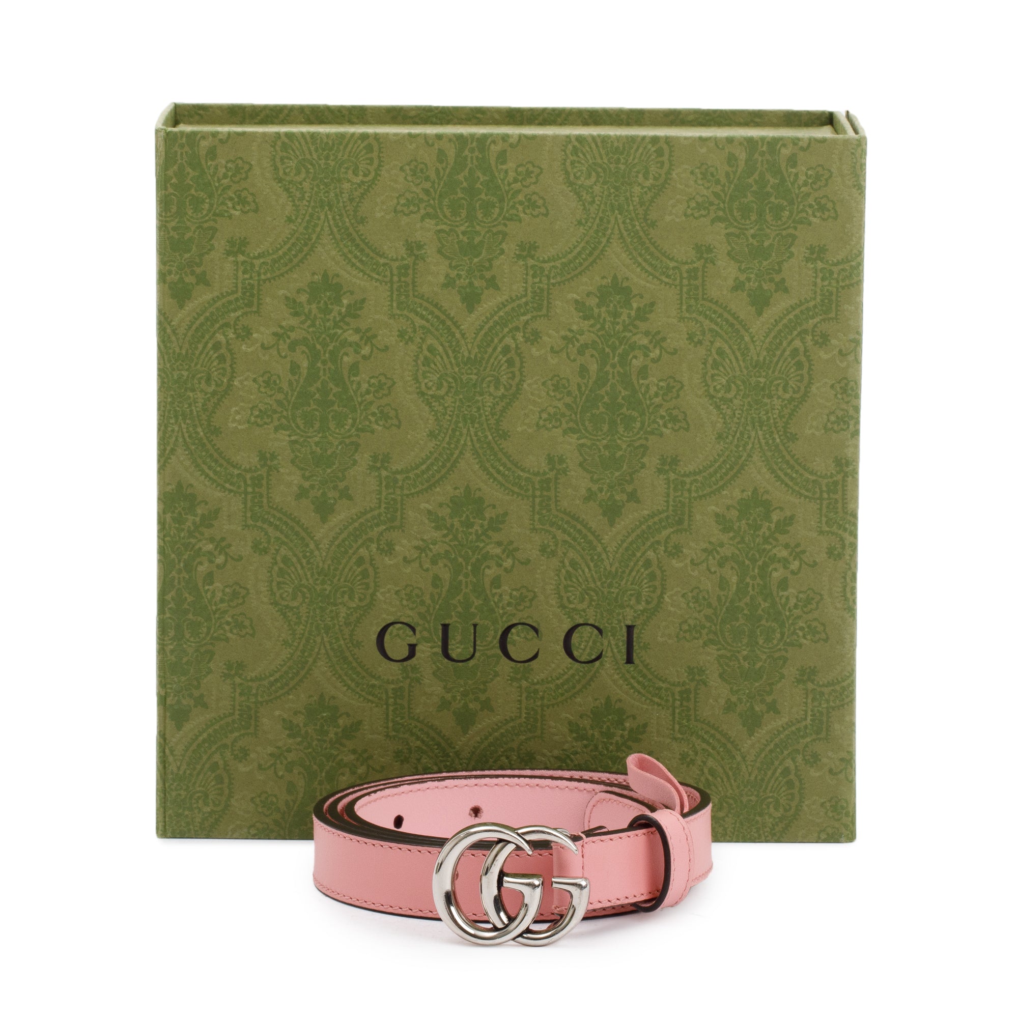 Gucci Pink Leather Thin Belt with Double G Buckle, 85 34 w/ Box
