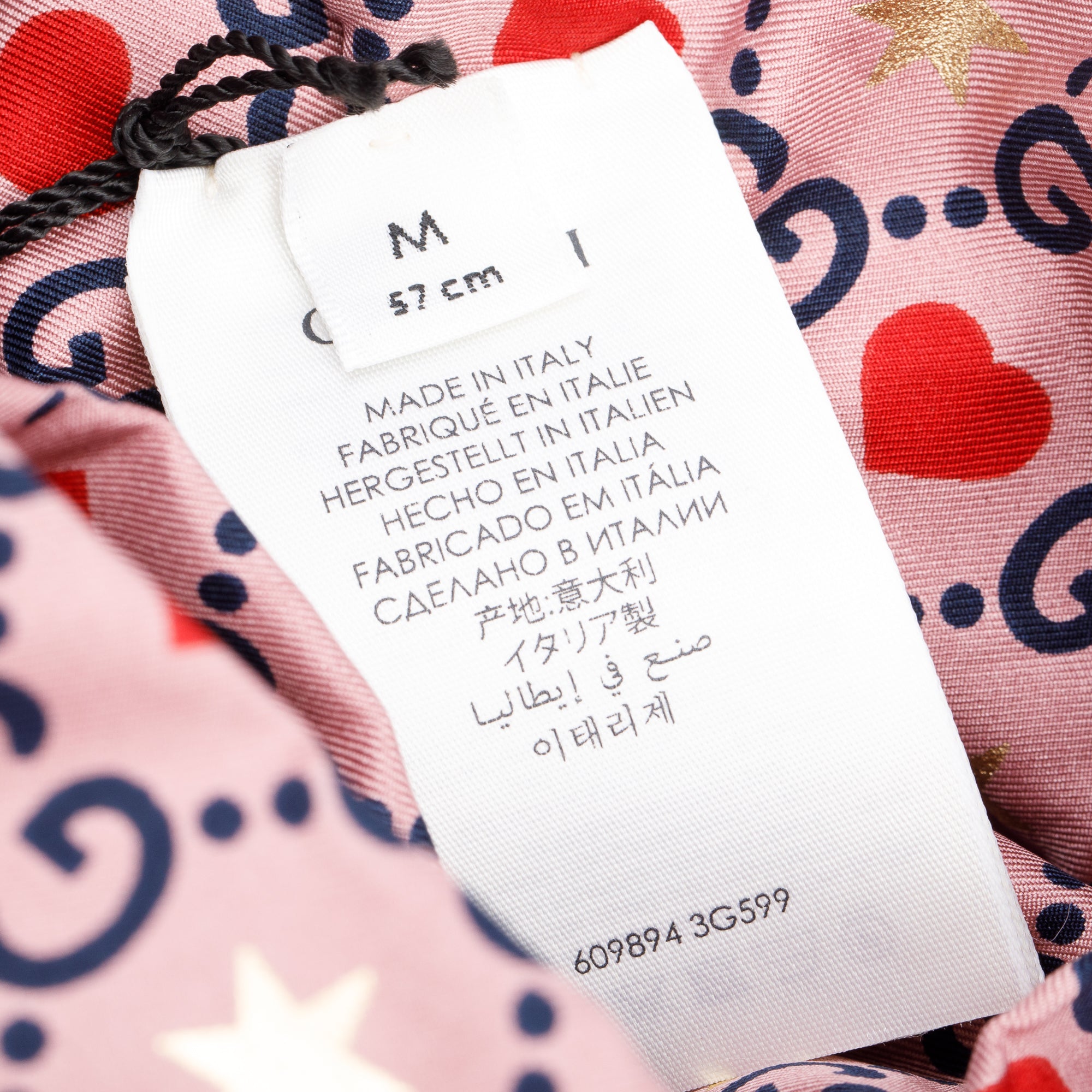 Gucci Pink & Multicolor GG Heart Star Print Silk Headband Size M 57 w/ Box