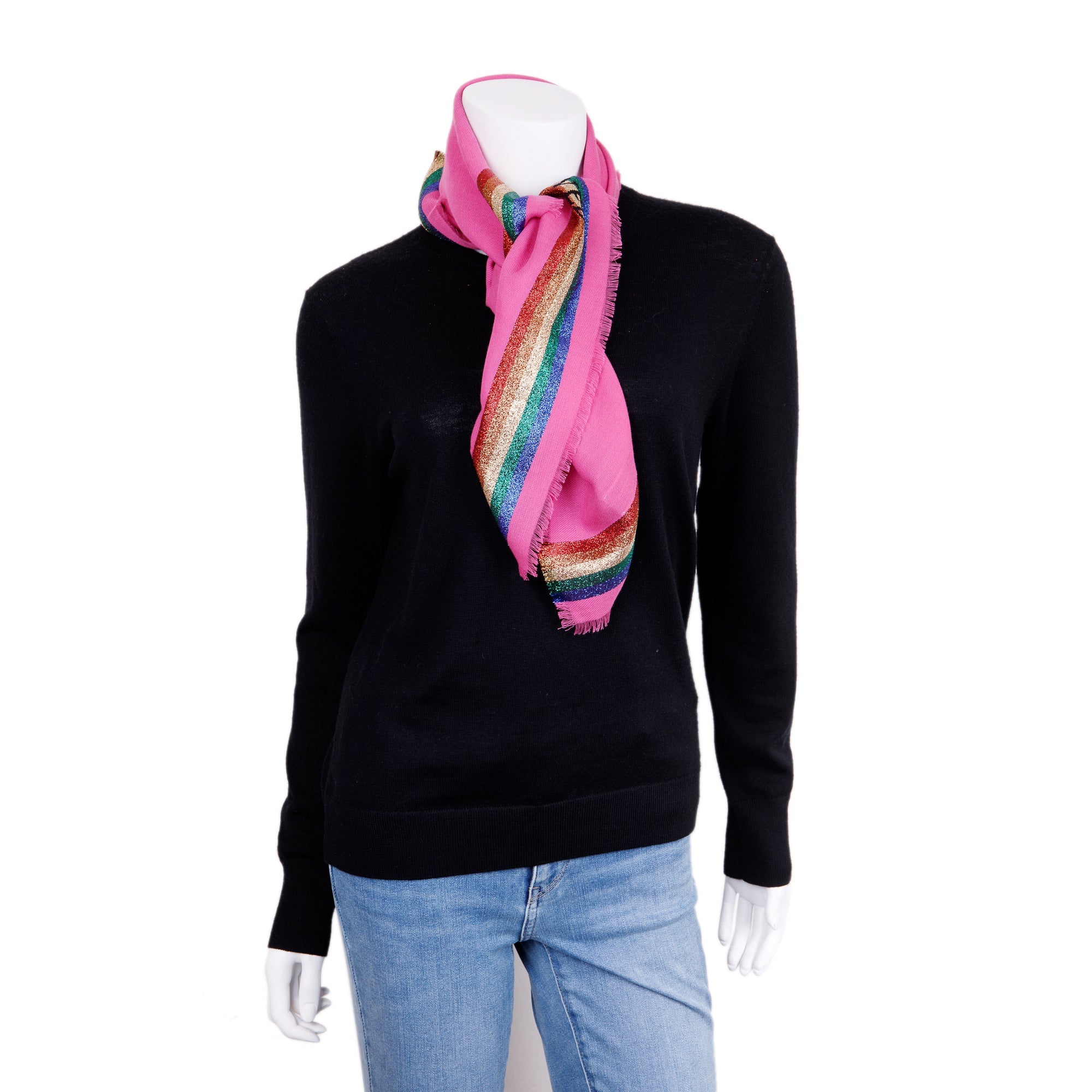 Gucci Pink Rainbow Striped Scarf