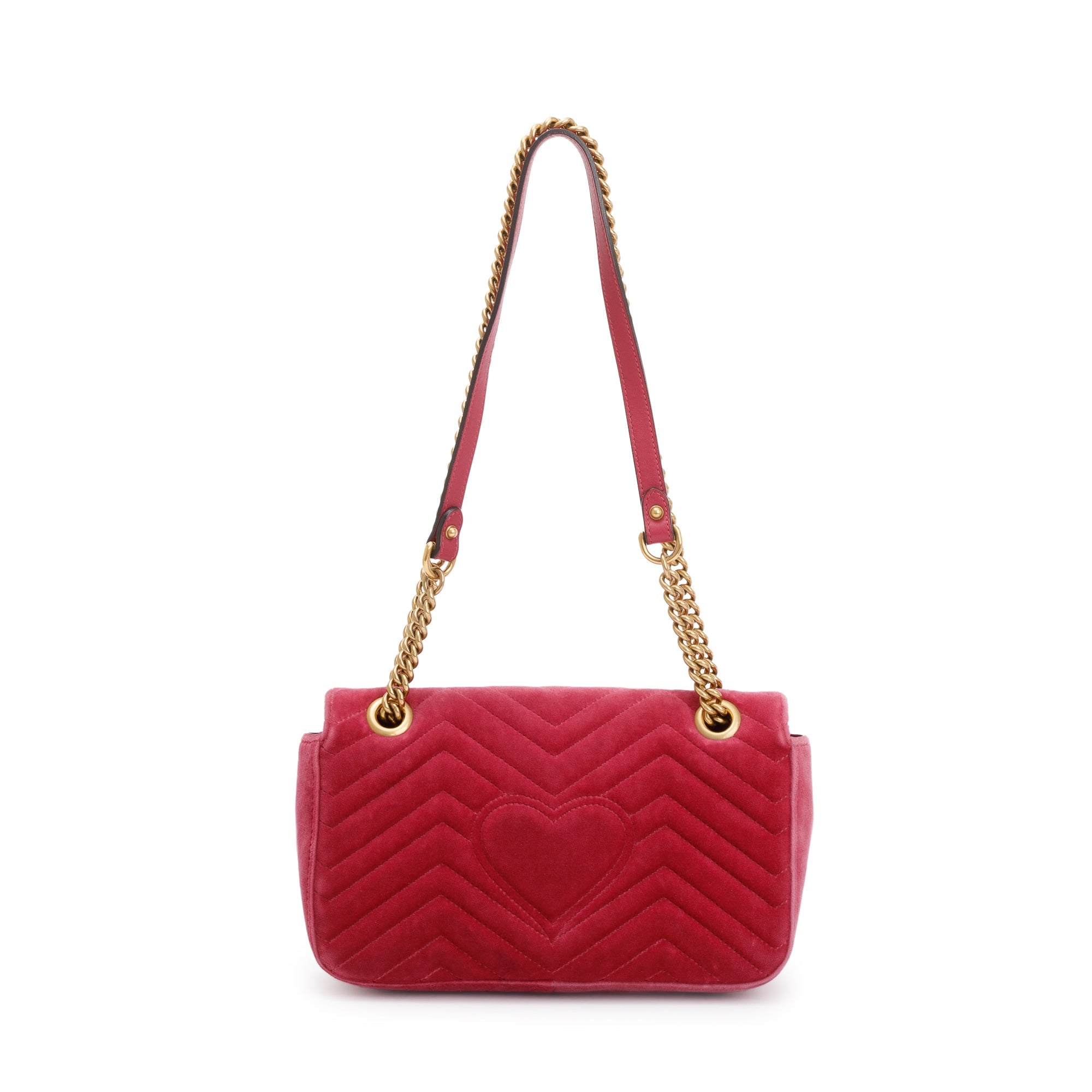 Gucci Pink Velvet Matelasse GG Marmont Small Shoulder Bag