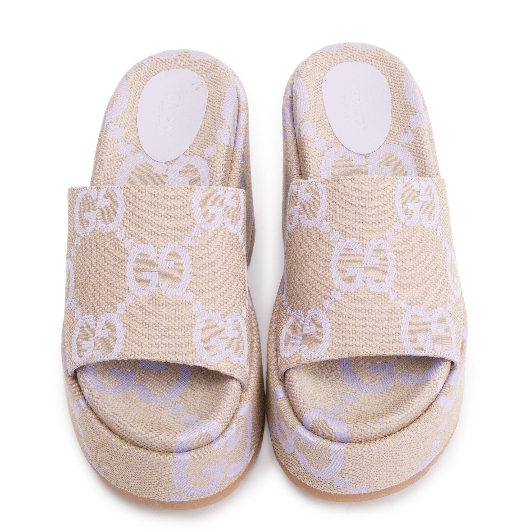 Gucci Purple Maxi GG Canvas Patform Slide Sandal, Size 38 w/ Box