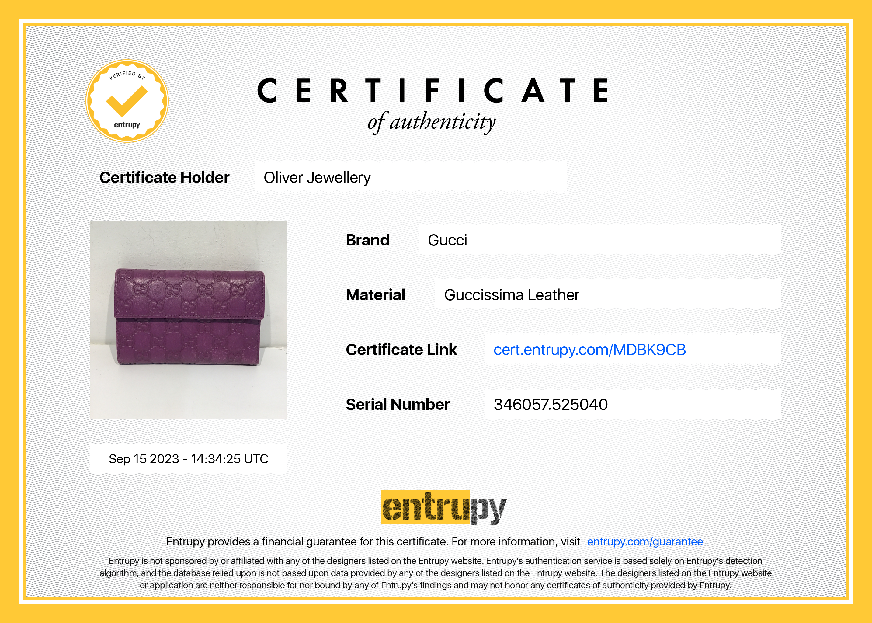 Gucci Purple Signature Leather Compact Flap Wallet w/ Box