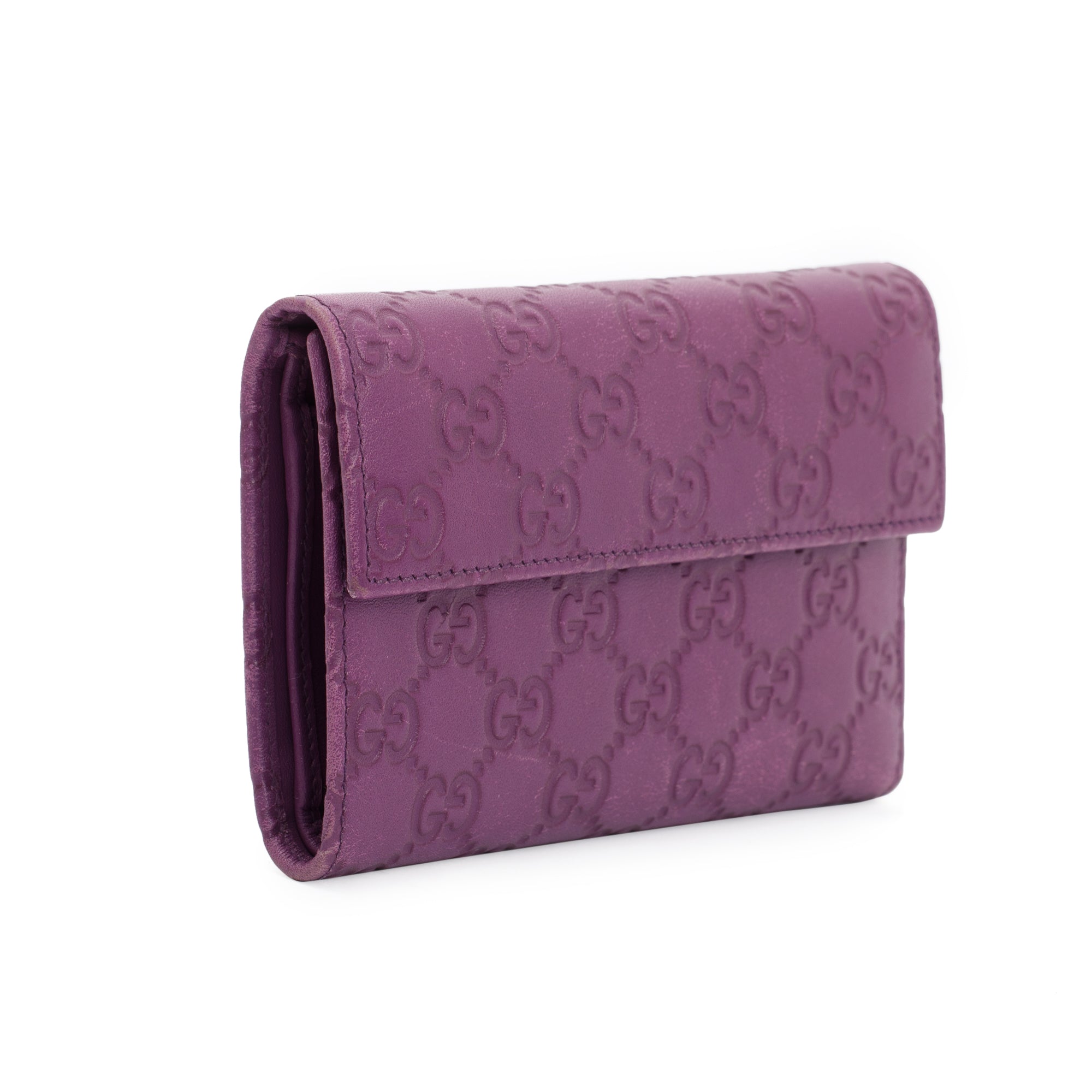 Gucci Purple Signature Leather Compact Flap Wallet w/ Box