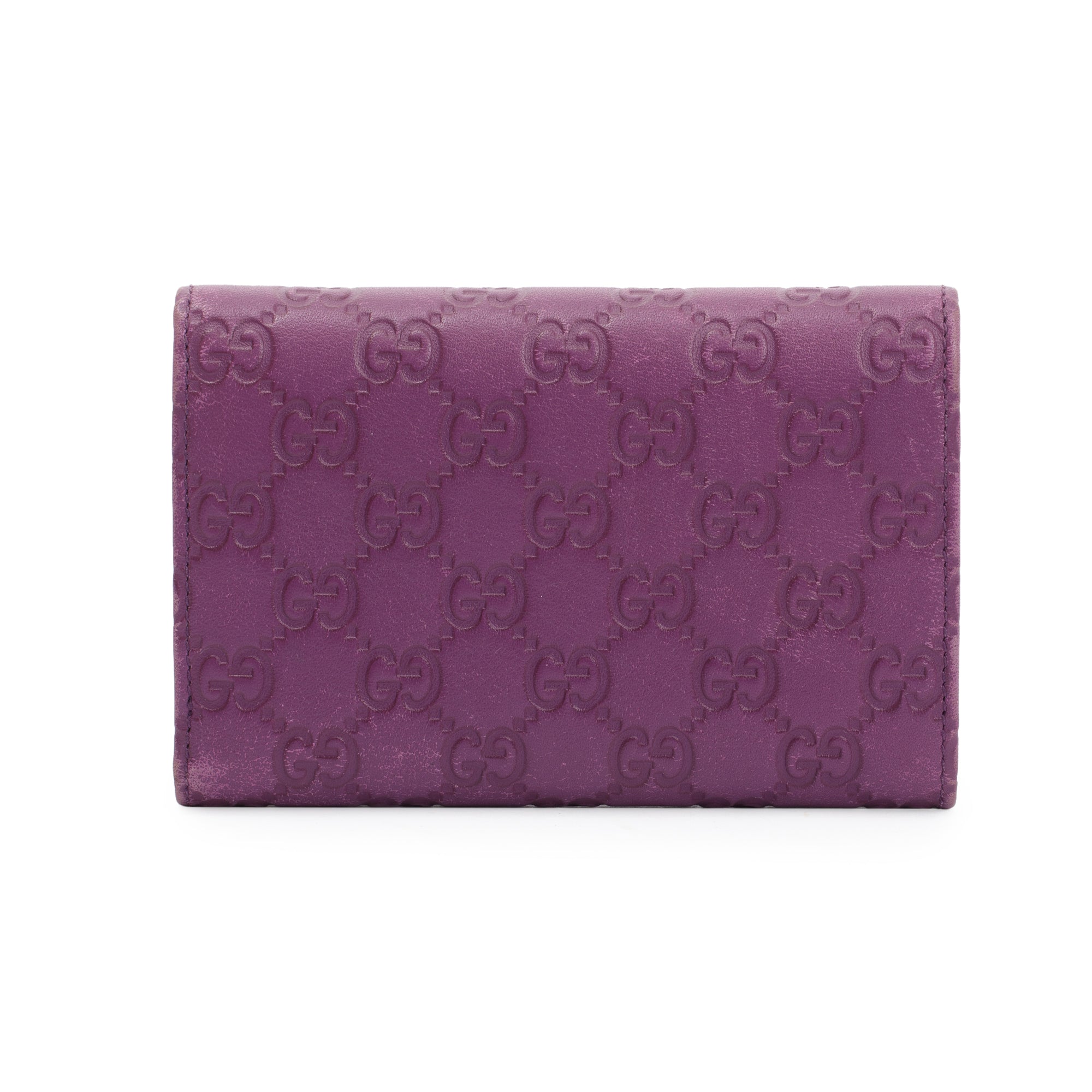 Gucci Purple Signature Leather Compact Flap Wallet w/ Box